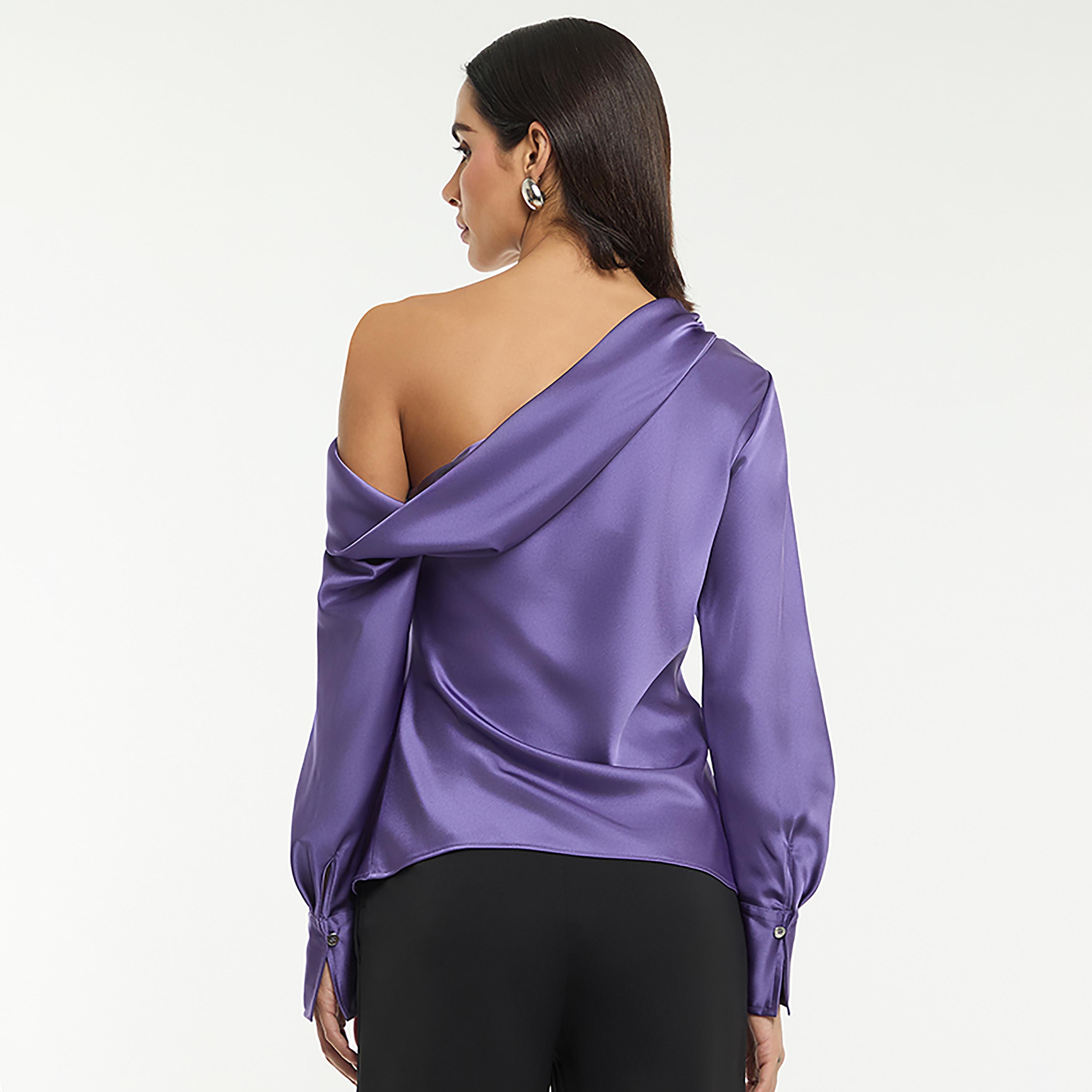 بلوزة ساتان نسائية بكتف واحد بلون أرجواني داكن من بي سي بي جي-women-clothing-shirtsandblouses-blouses-image-3