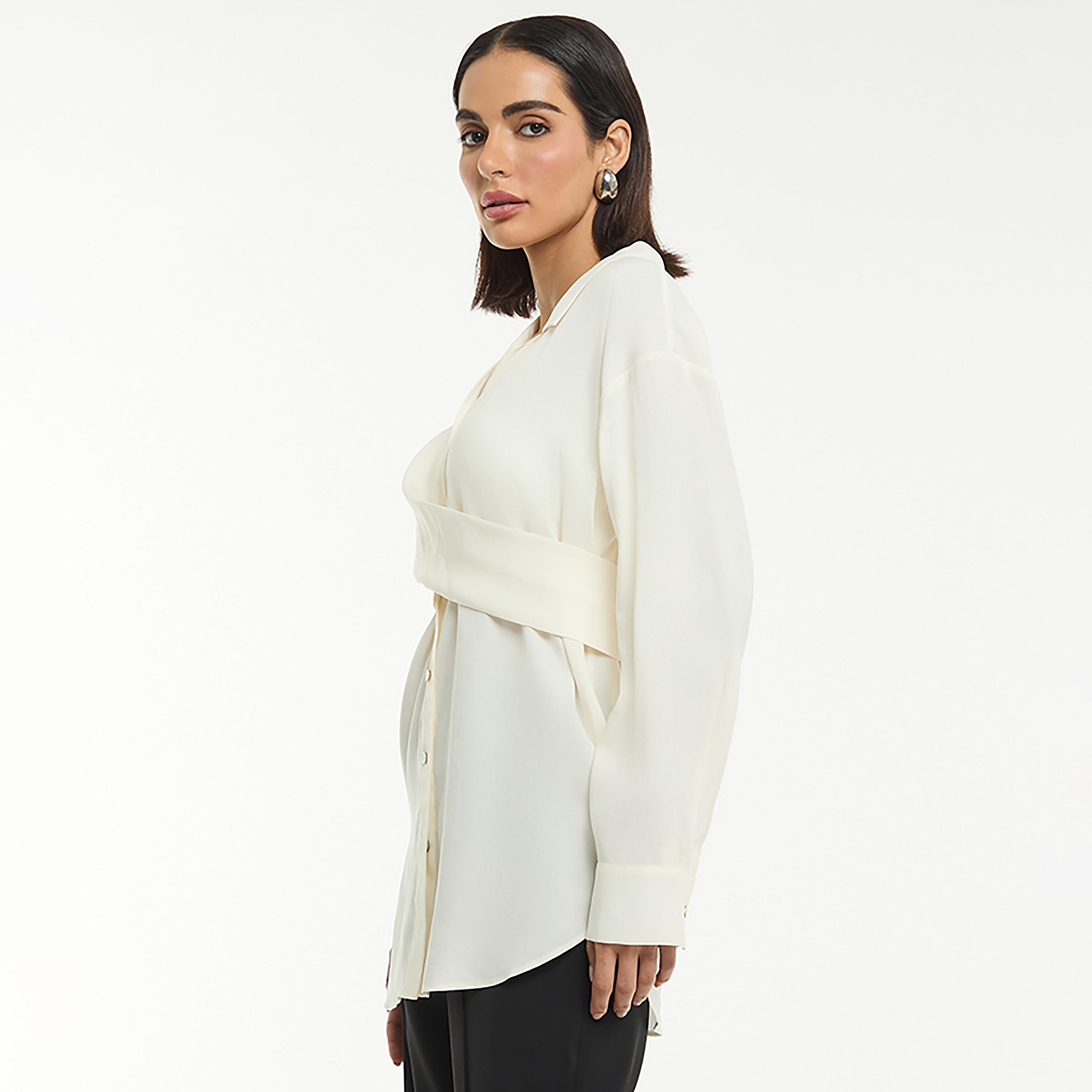 قميص نسائي بتفاصيل "تويستد" ملتوية بلون أوف وايت من بي سي بي جي-women-clothing-shirtsandblouses-shirts-image-5