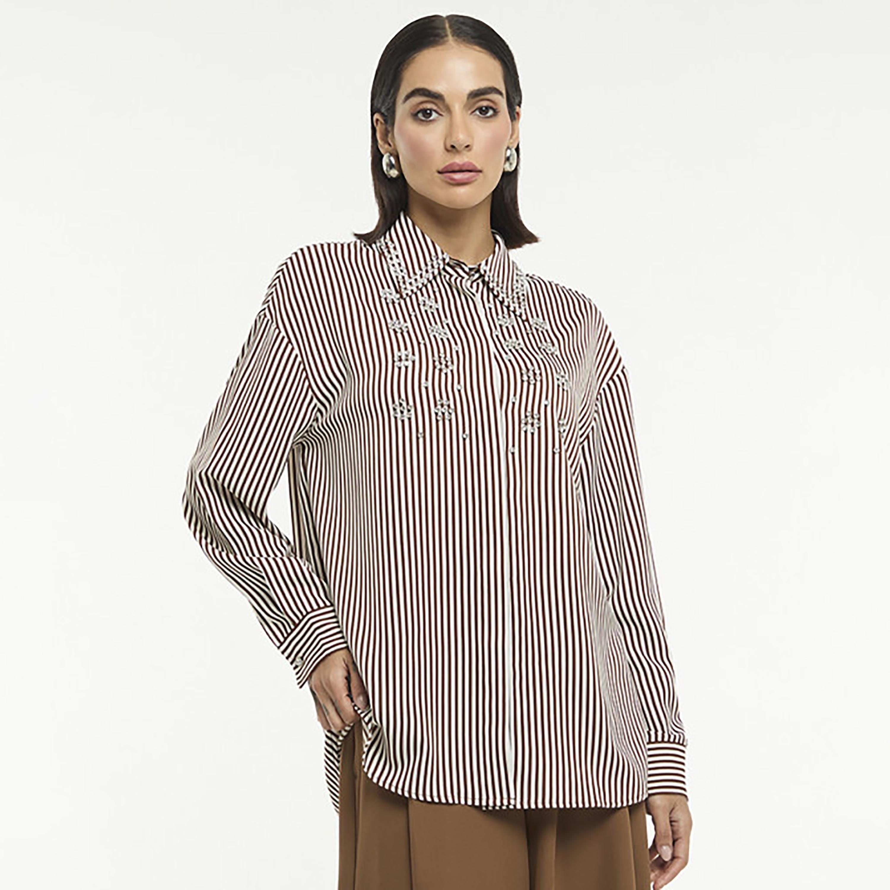 قميص نسائي "أوفرسايز" مخطط ومزين بالتطريز من بي سي بي جي-women-clothing-shirtsandblouses-shirts-image-1