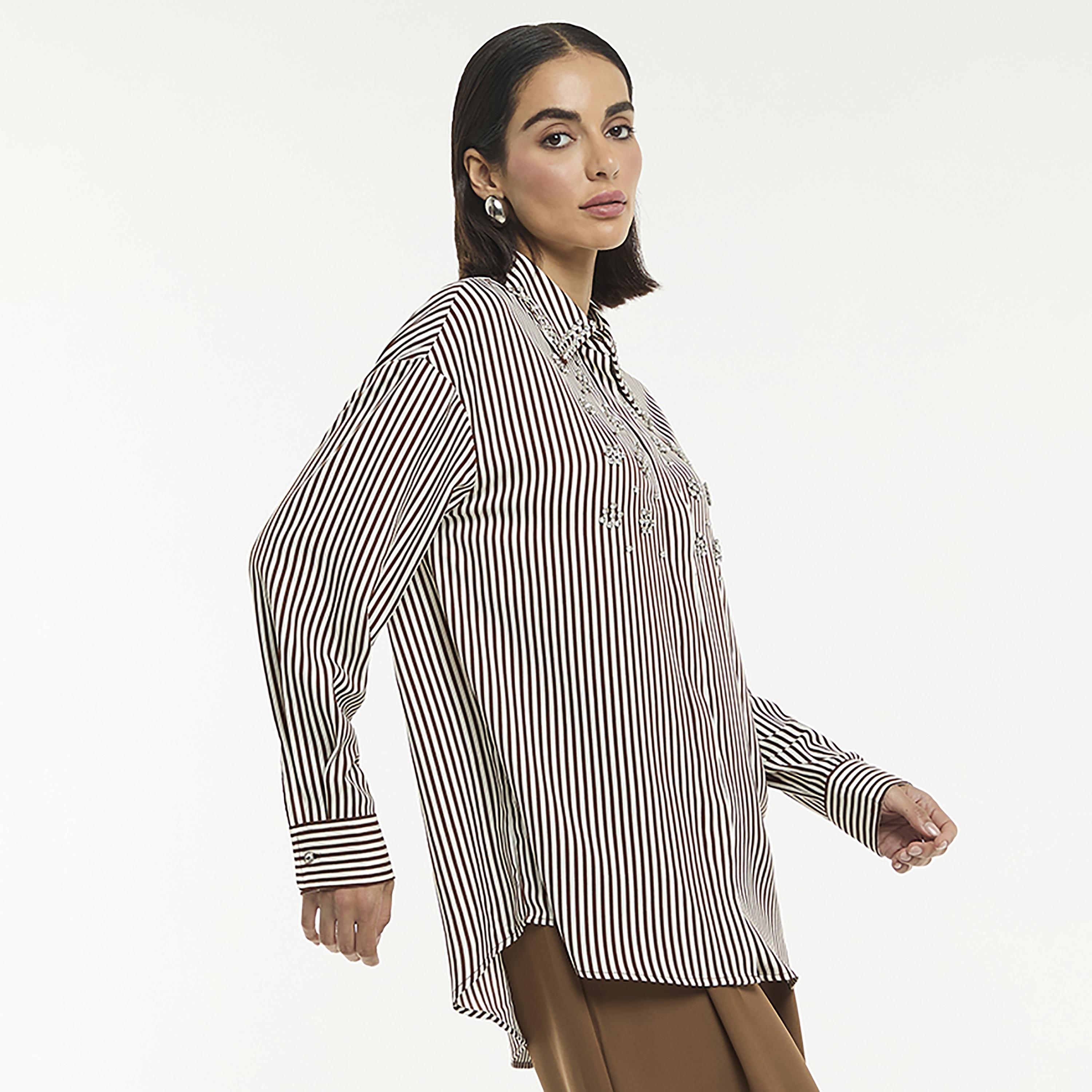 قميص نسائي "أوفرسايز" مخطط ومزين بالتطريز من بي سي بي جي-women-clothing-shirtsandblouses-shirts-image-5