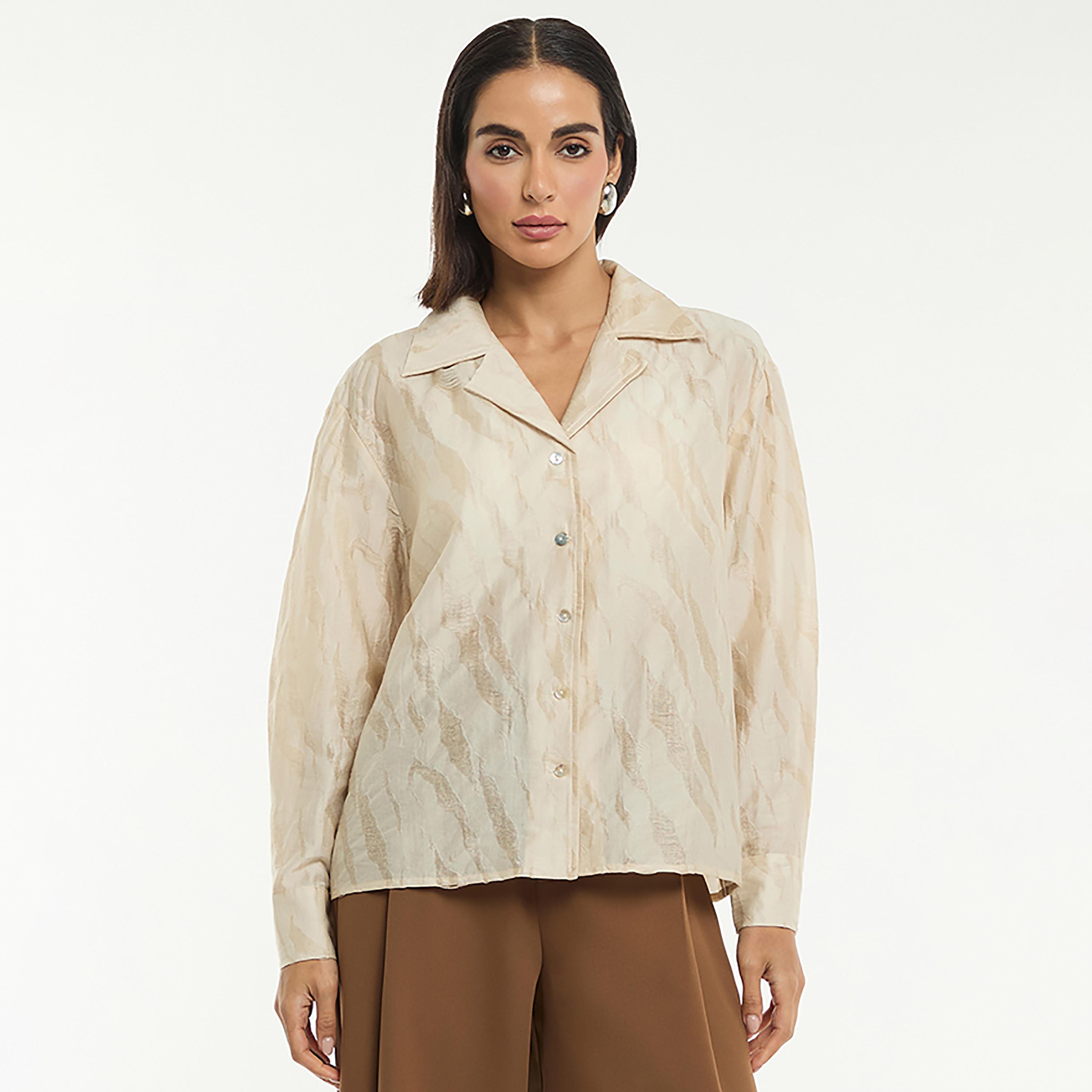 قميص ساتان جاكار بياقة "ريزورت" من بي سي بي جي-women-clothing-shirtsandblouses-shirts-image-1
