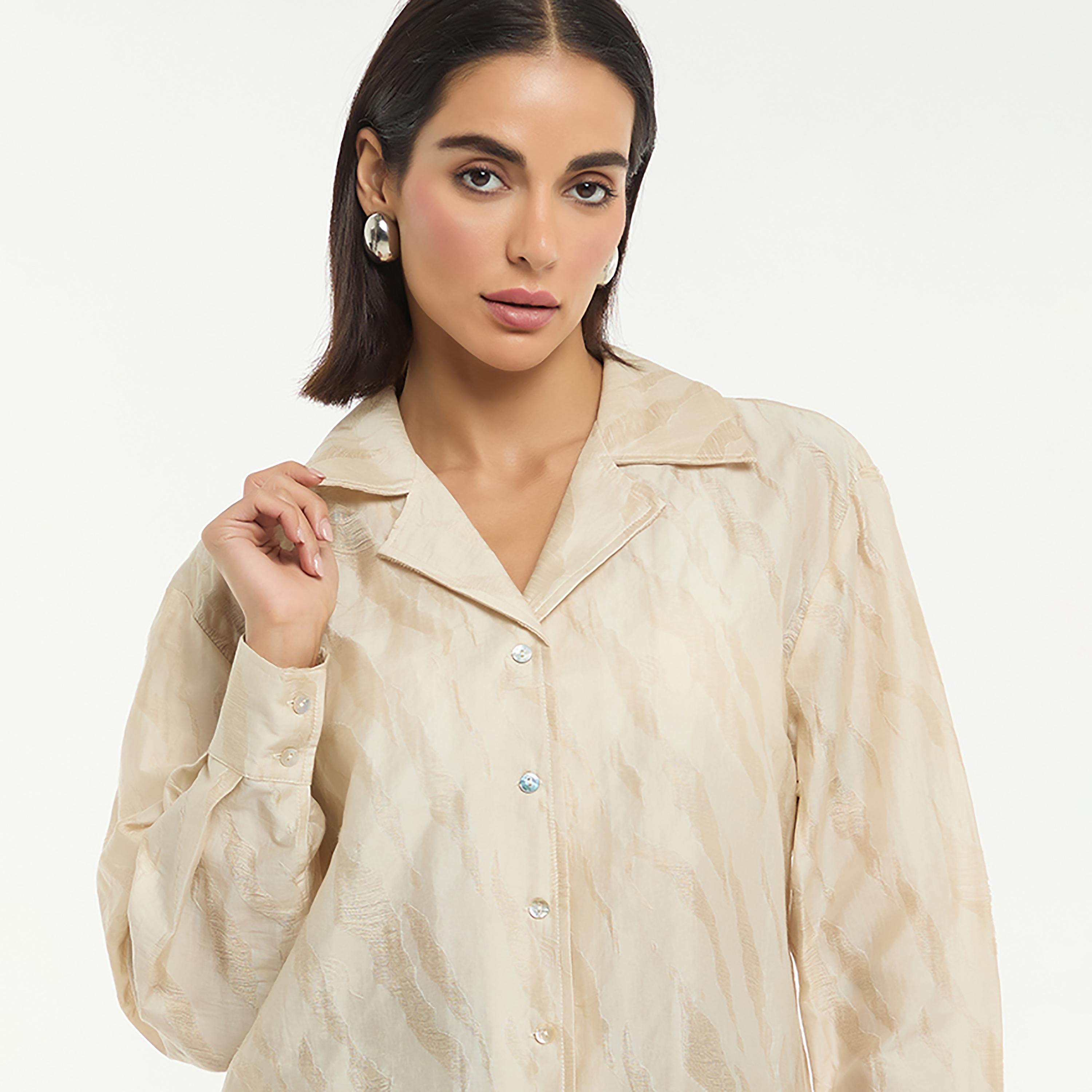 BCBG Jacquard Satin Resort Collar Women's Shirt-women-clothing-shirtsandblouses-shirts-image-4