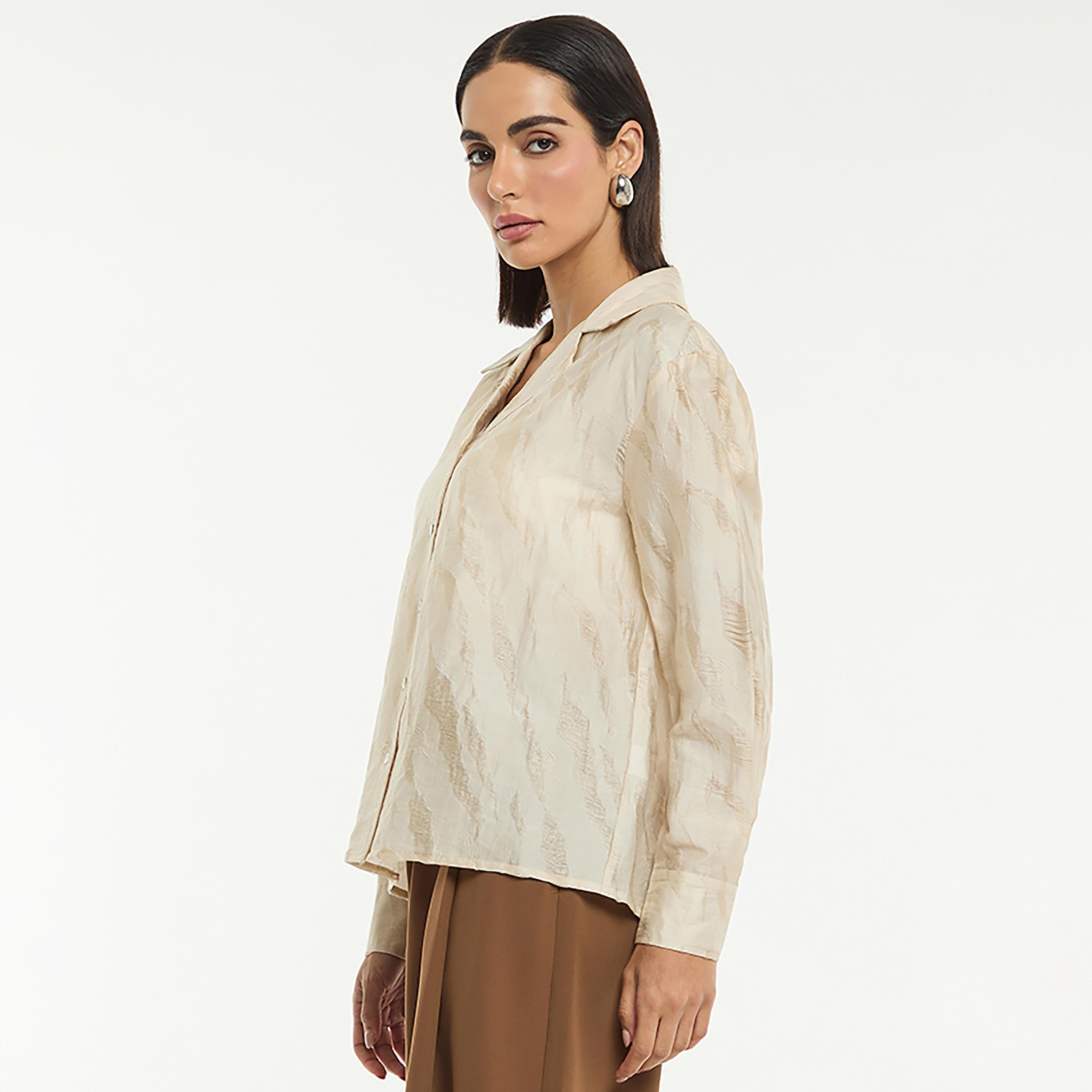 BCBG Jacquard Satin Resort Collar Women's Shirt-women-clothing-shirtsandblouses-shirts-image-5