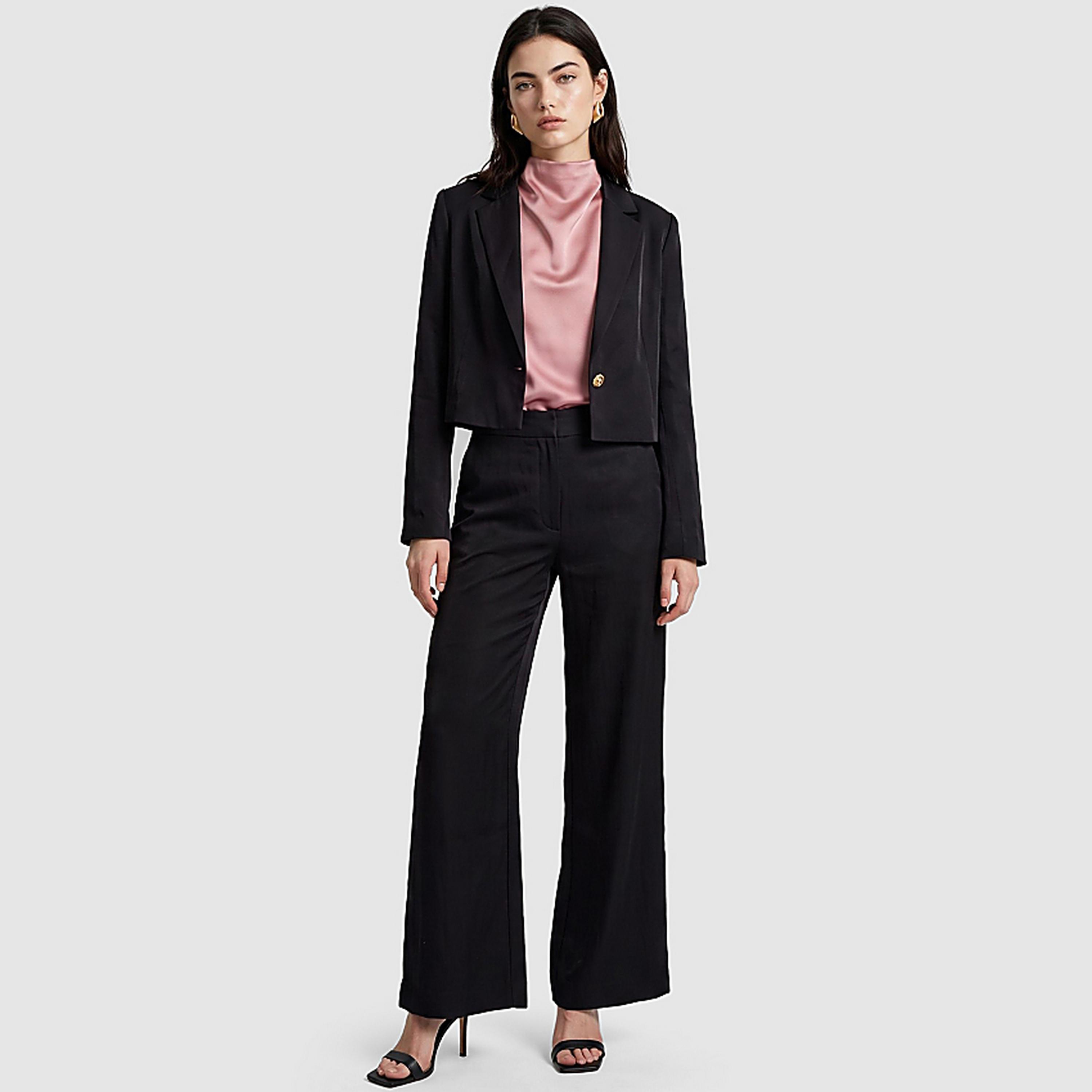 BCBG Black Lapel Collar Women's Cropped Single Breasted Blazer-women-clothing-coatsandjackets-blazers-image-2