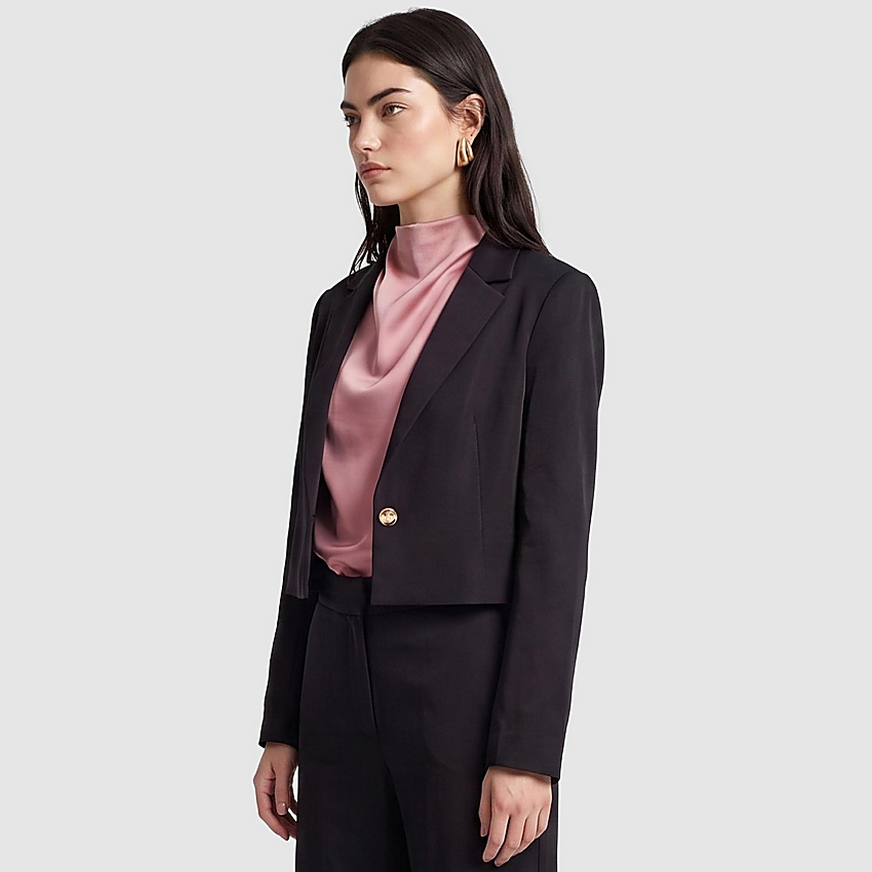 BCBG Black Lapel Collar Women's Cropped Single Breasted Blazer-women-clothing-coatsandjackets-blazers-image-4