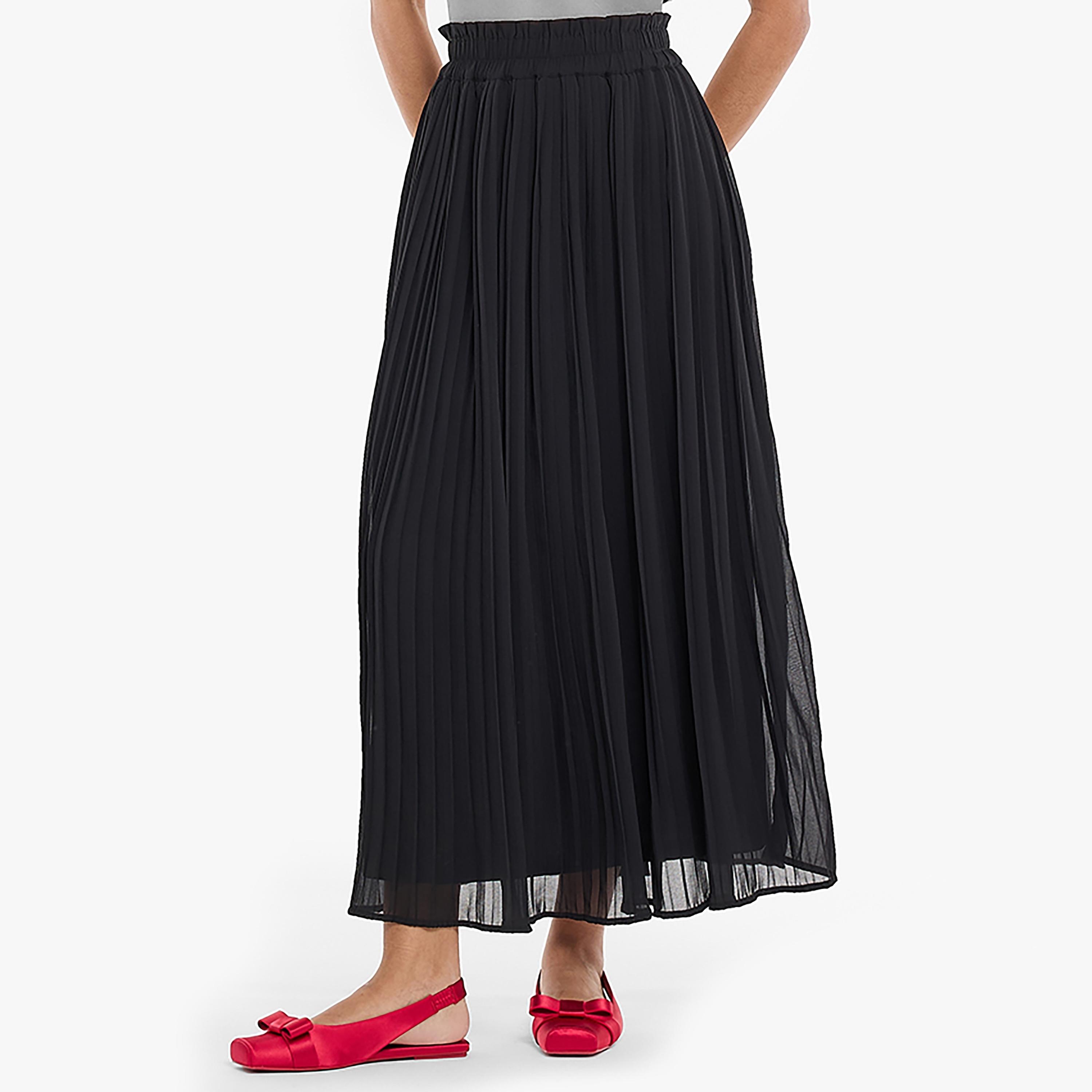 تنورة ماكسي سوداء مطوية على شكل حرف A للنساء من بي سي بي جي-women-clothing-bottoms-skirts-image-1