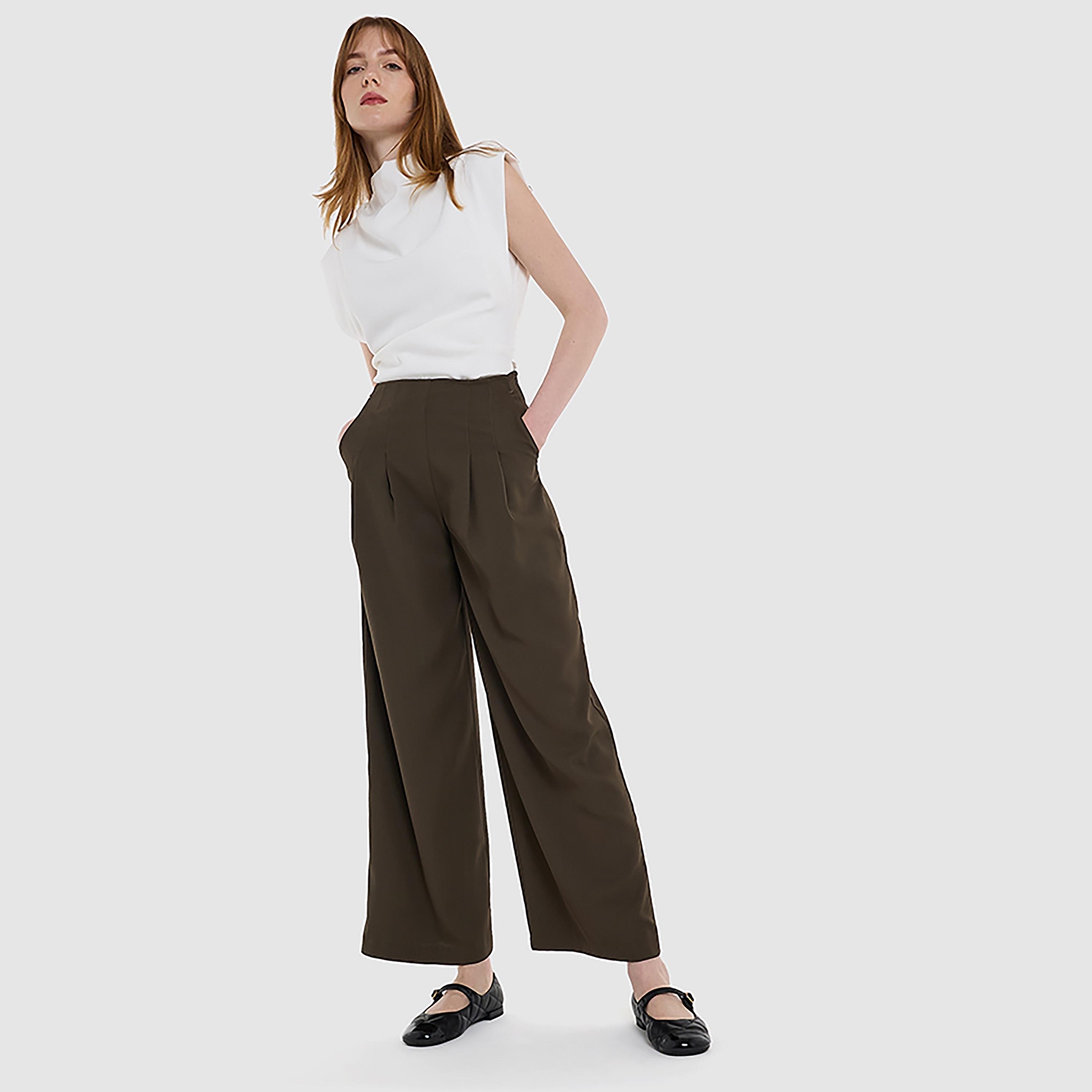 بنطلون واسع الساق بخصر عالٍ ومطوي مزدوج للنساء من بي سي بي جي-women-clothing-bottoms-trousers-image-2