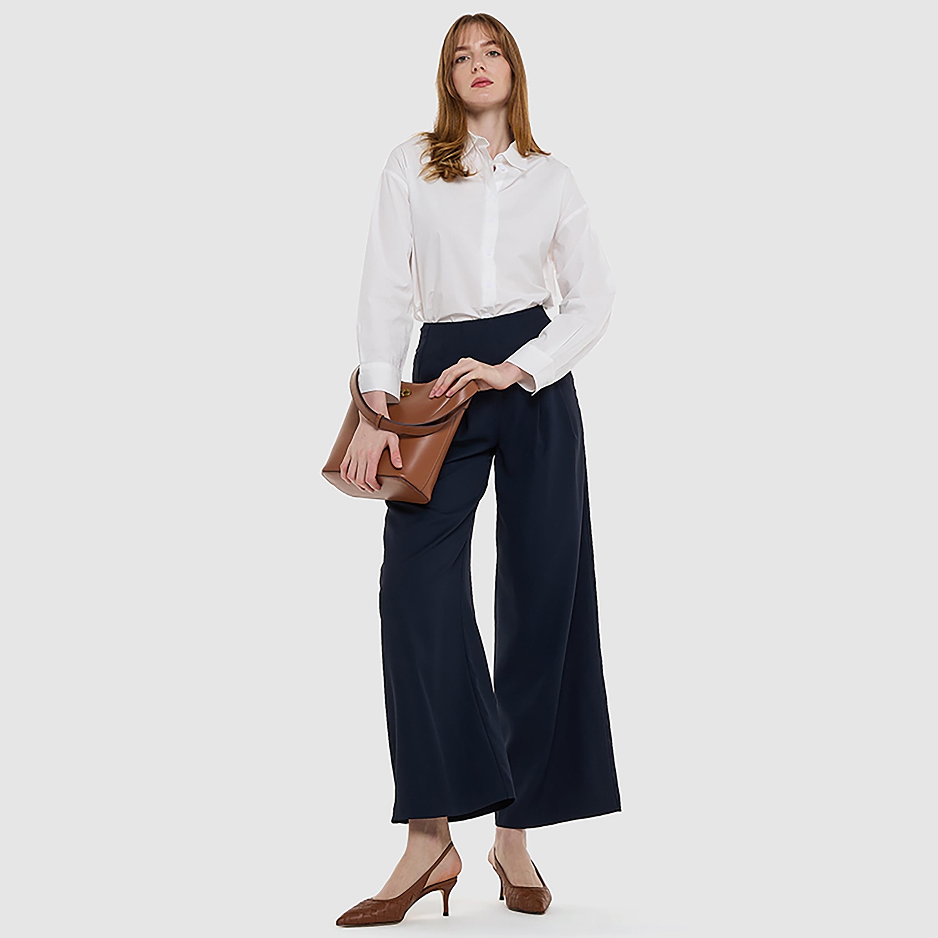 بنطلون واسع الساق بخصر عالٍ ومطوي مزدوج للنساء من بي سي بي جي-women-clothing-bottoms-trousers-image-6