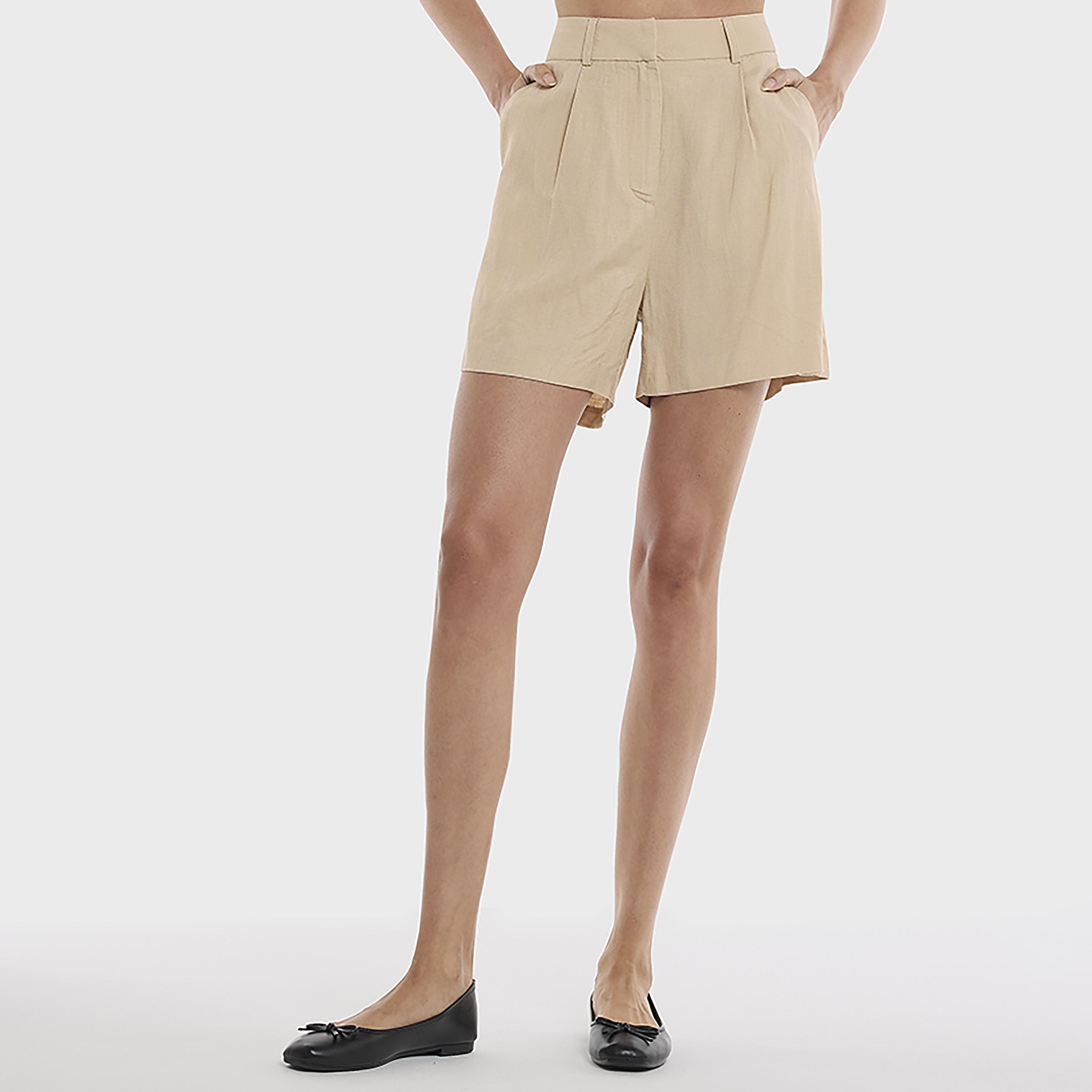 BCBG Beige Linen Women's Shorts-women-clothing-bottoms-shorts-image-1