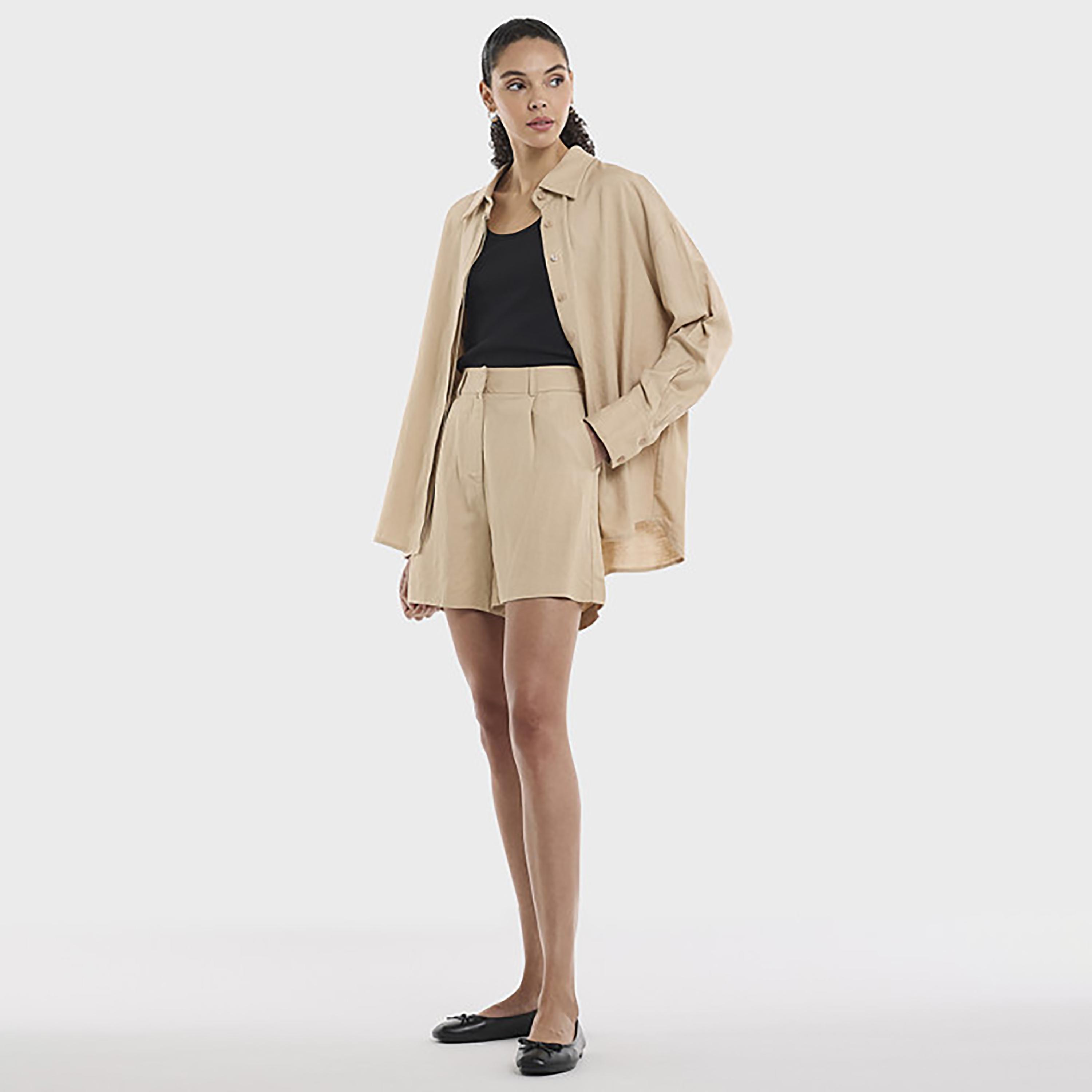 BCBG Beige Linen Women's Shorts-women-clothing-bottoms-shorts-image-2