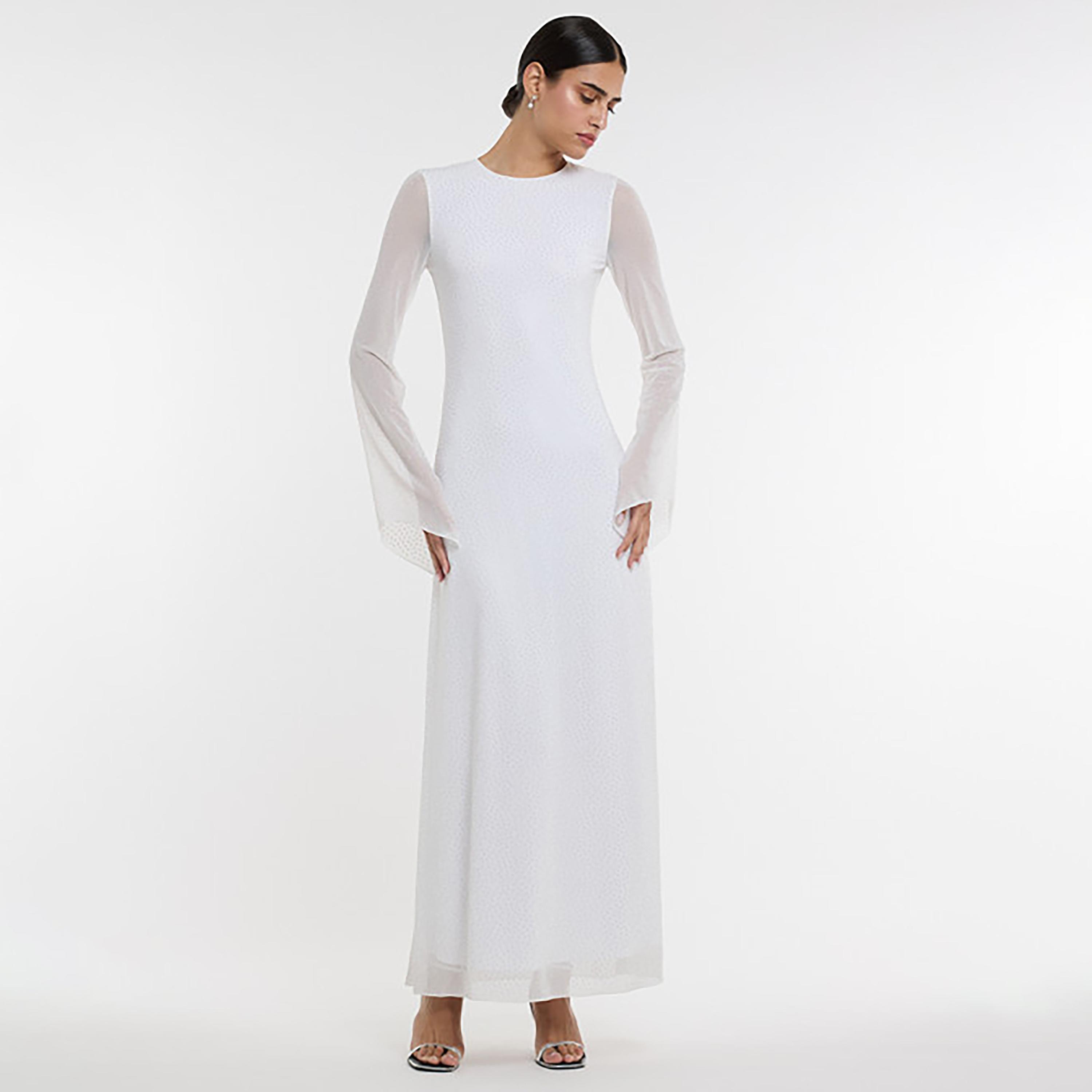 فستان ماكسي نسائي من قماش "ميش" الشبكي المزين باللون الأبيض من بي سي بي جي-women-clothing-dresses-image-1