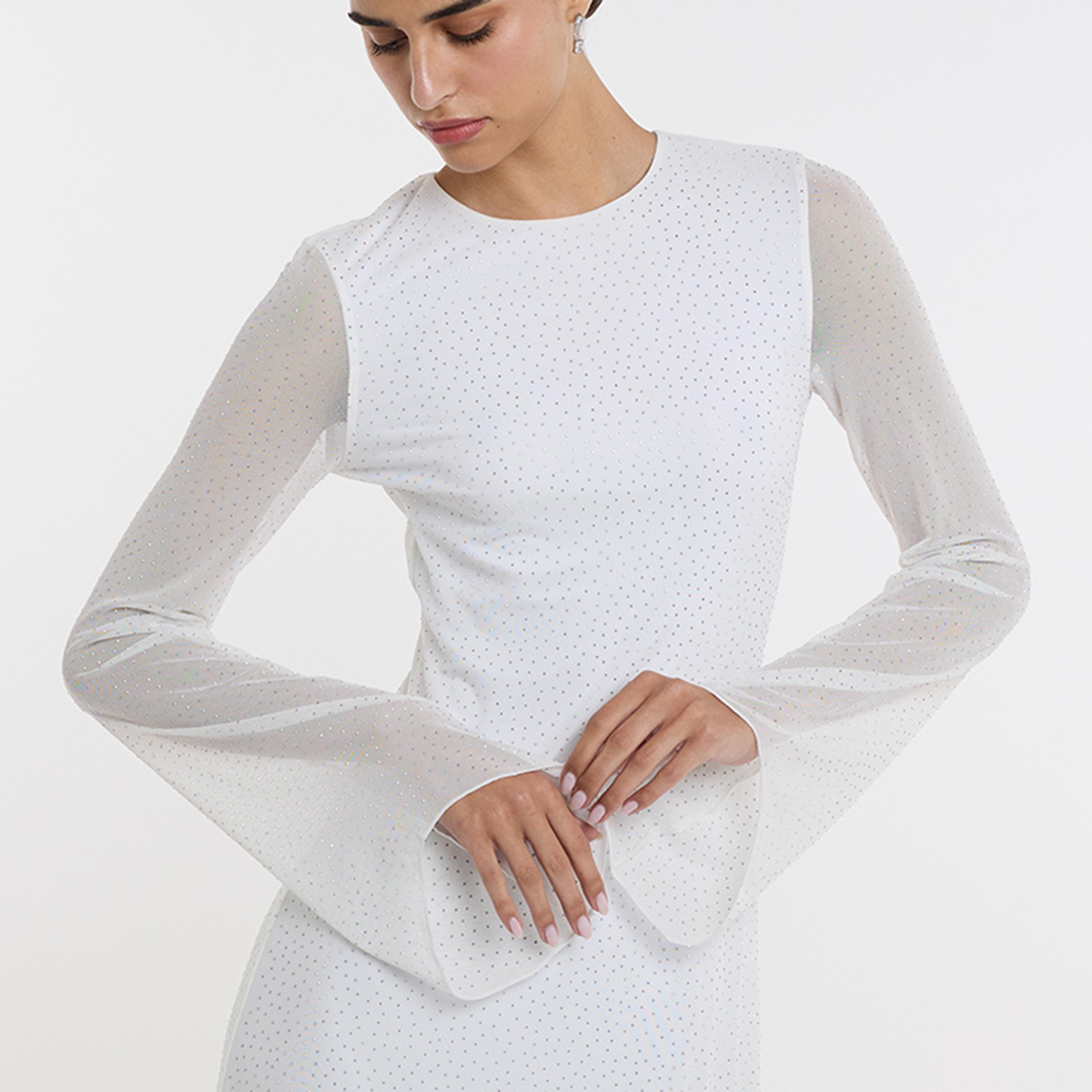 فستان ماكسي نسائي من قماش "ميش" الشبكي المزين باللون الأبيض من بي سي بي جي-women-clothing-dresses-image-4