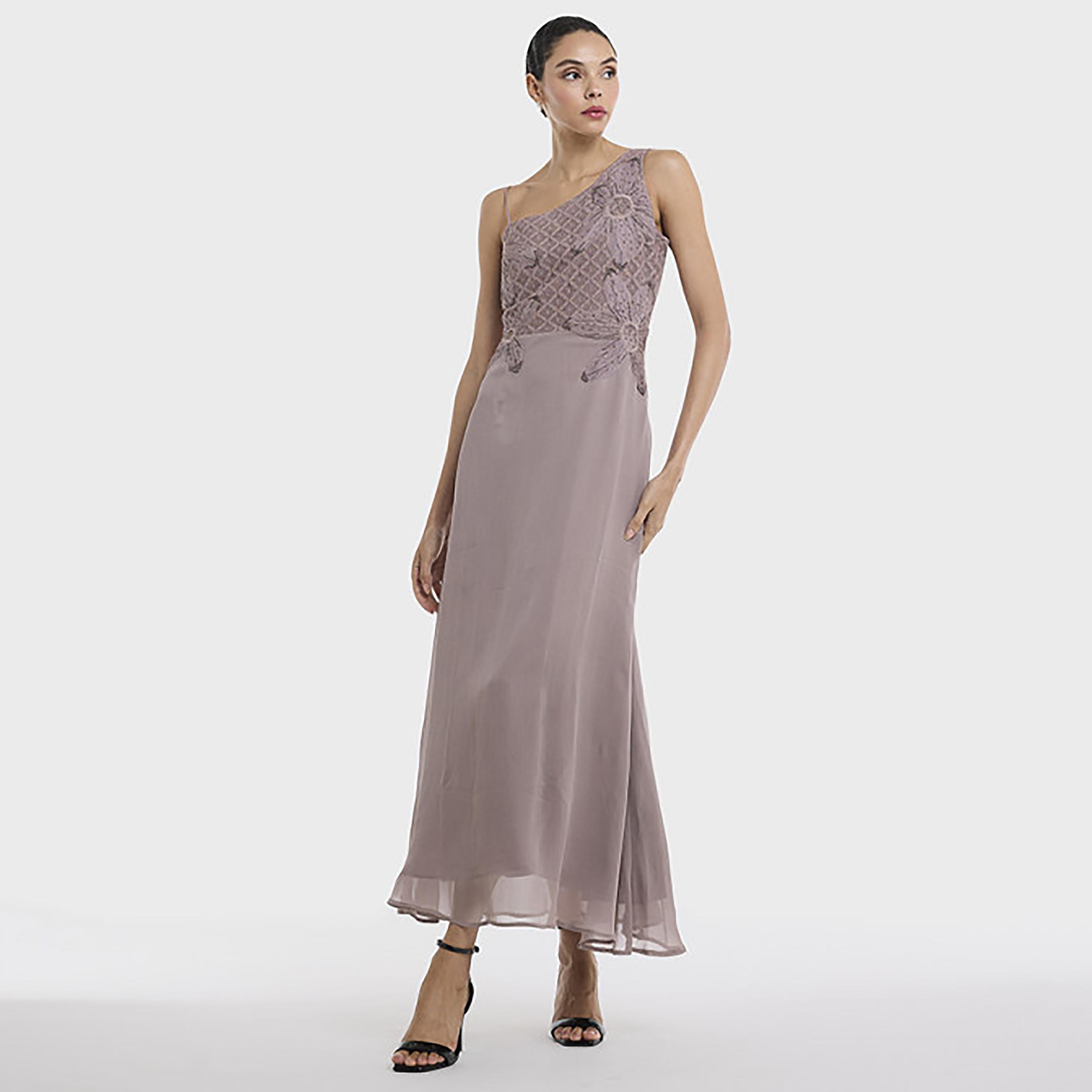 فستان سهرة ماكسي نسائي بكتف واحد وتطريز زهور لون بنفسجي من بي سي بي جي-women-clothing-dresses-image-1