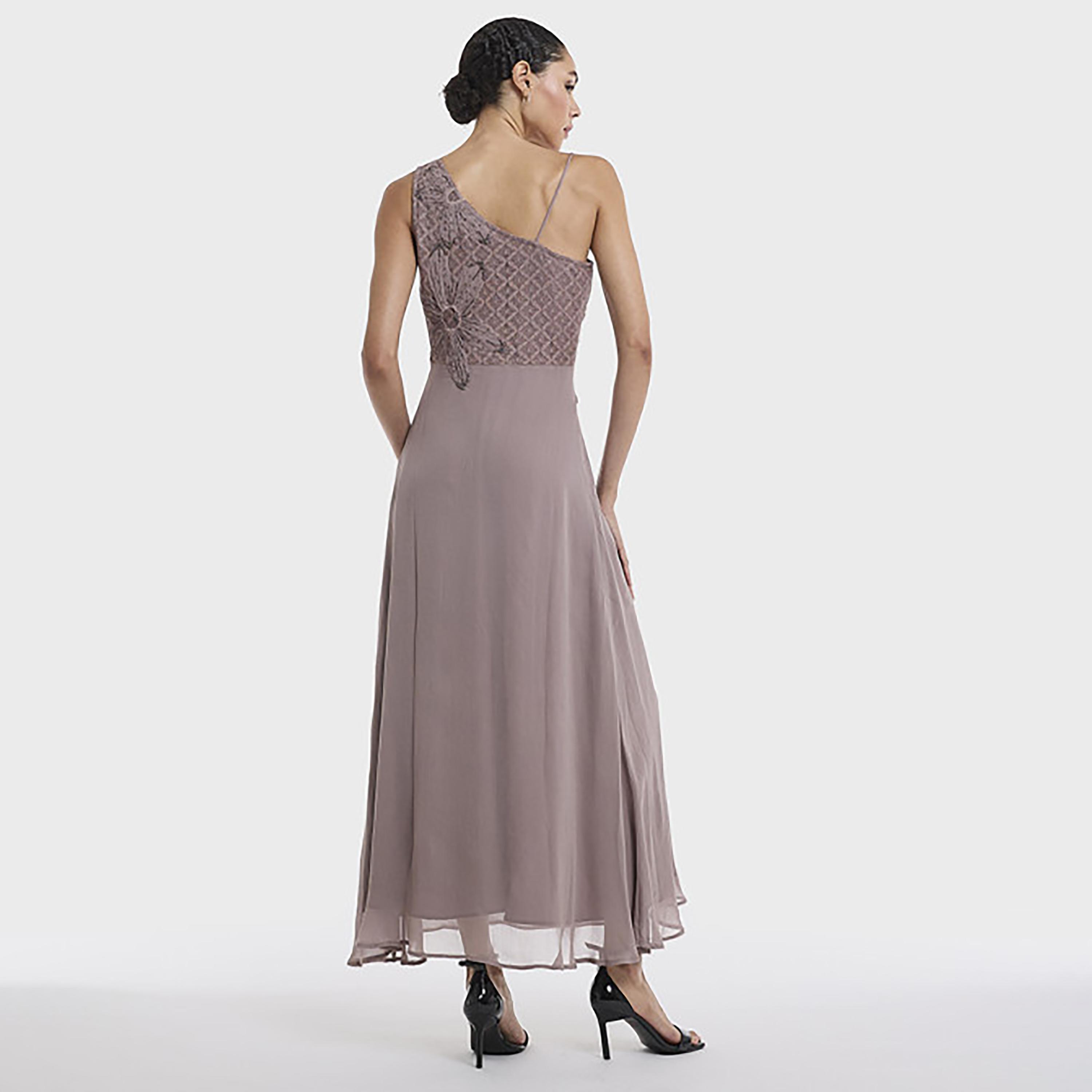 فستان سهرة ماكسي نسائي بكتف واحد وتطريز زهور لون بنفسجي من بي سي بي جي-women-clothing-dresses-image-3