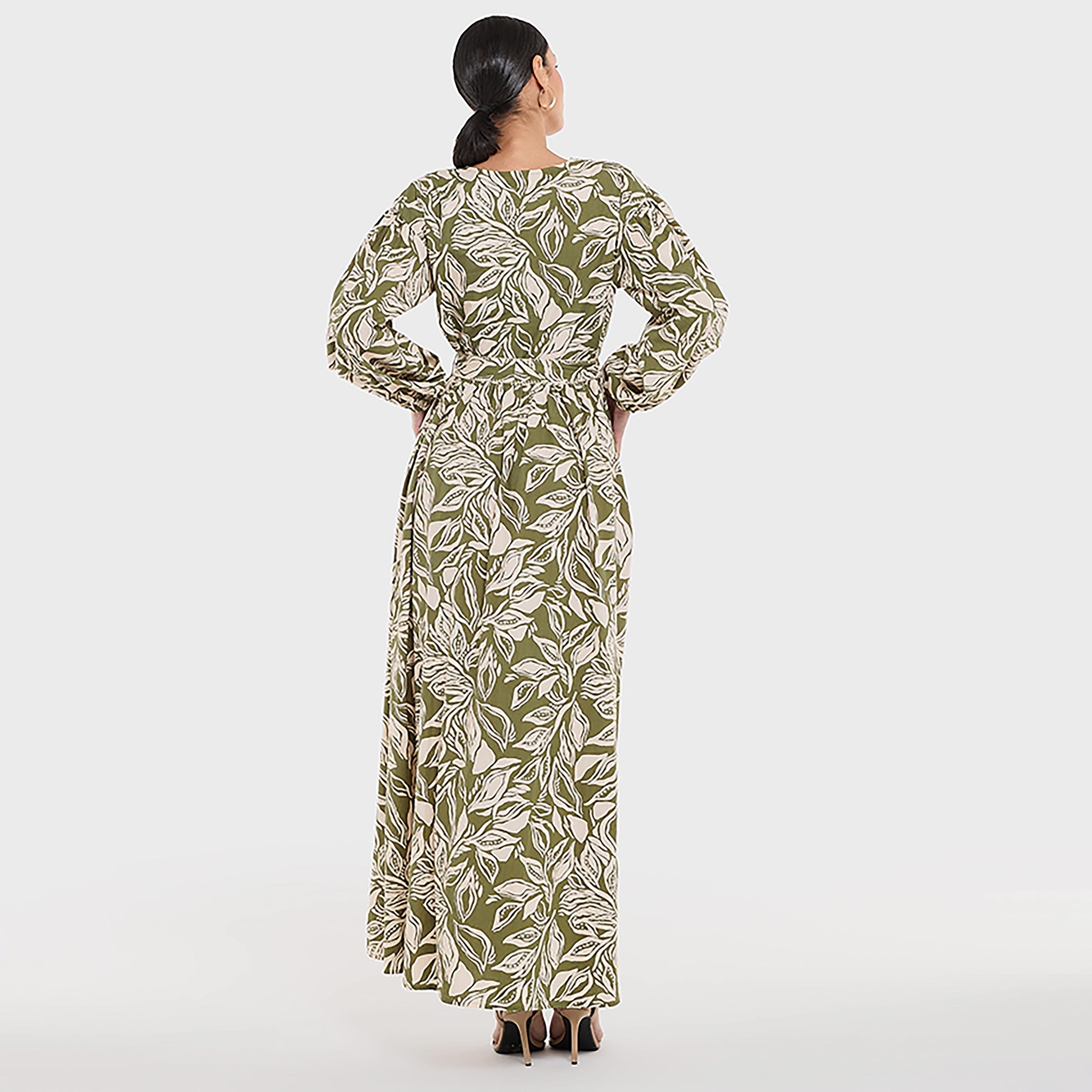 BCBG Floral Print Cotton Balloon Sleeves Belted Women's Maxi Dress-women-clothing-dresses-image-2