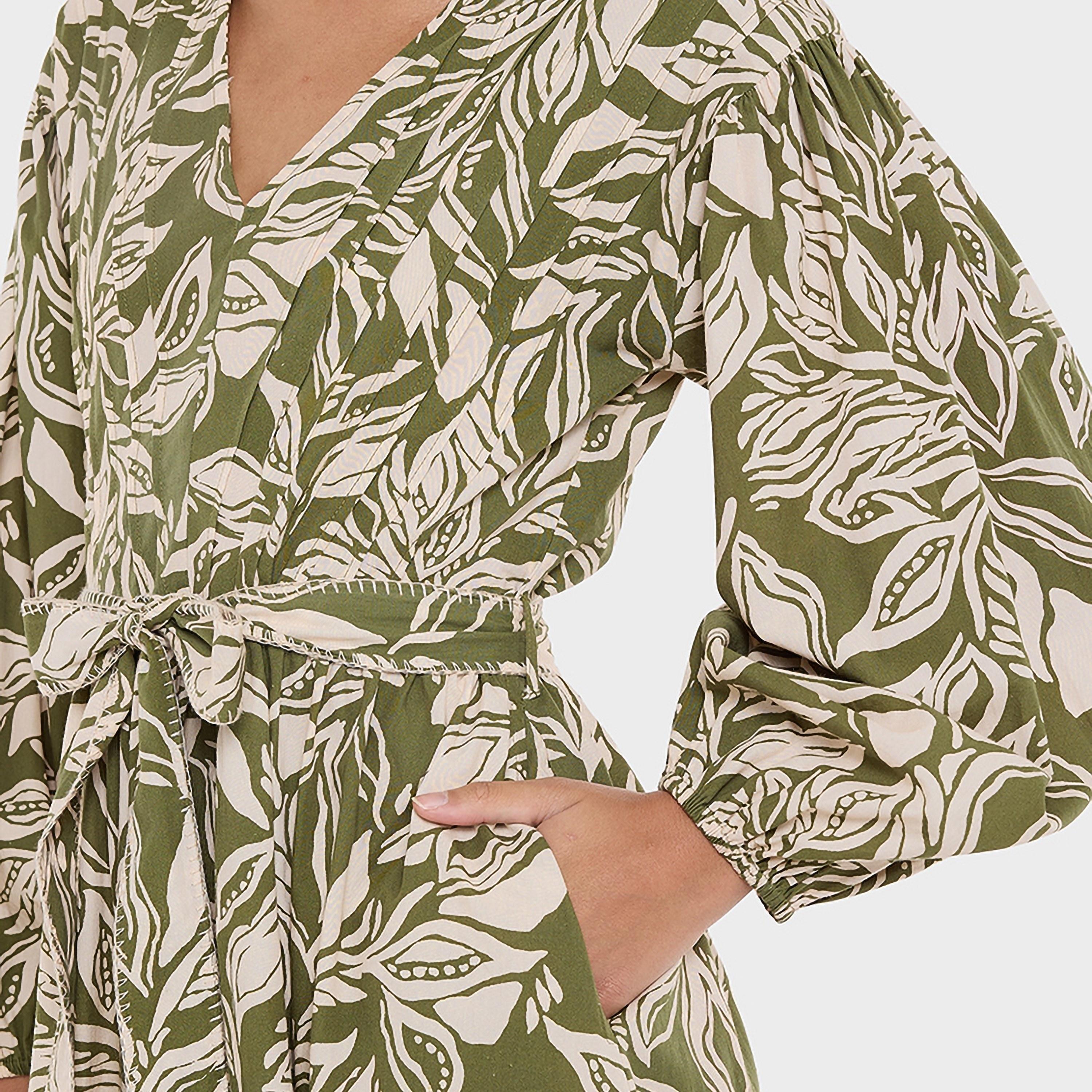 فستان ماكسي من القطن بطبعة زهور وأكمام منفوخة وحزام للنساء من بي سي بي جي-women-clothing-dresses-image-8