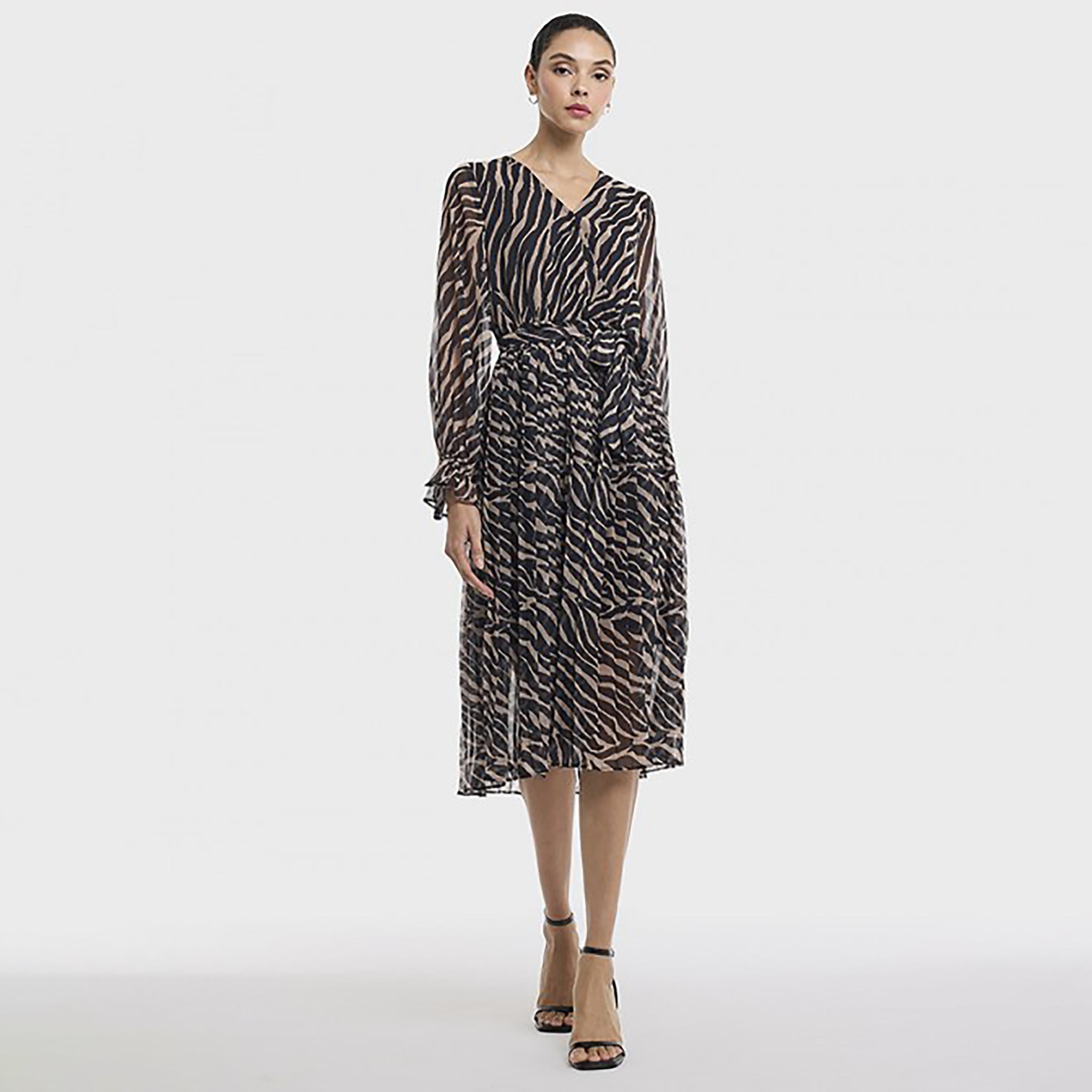 BCBG Black Zebra Printed Wrap Women's Midi Dress-women-clothing-dresses-image-1