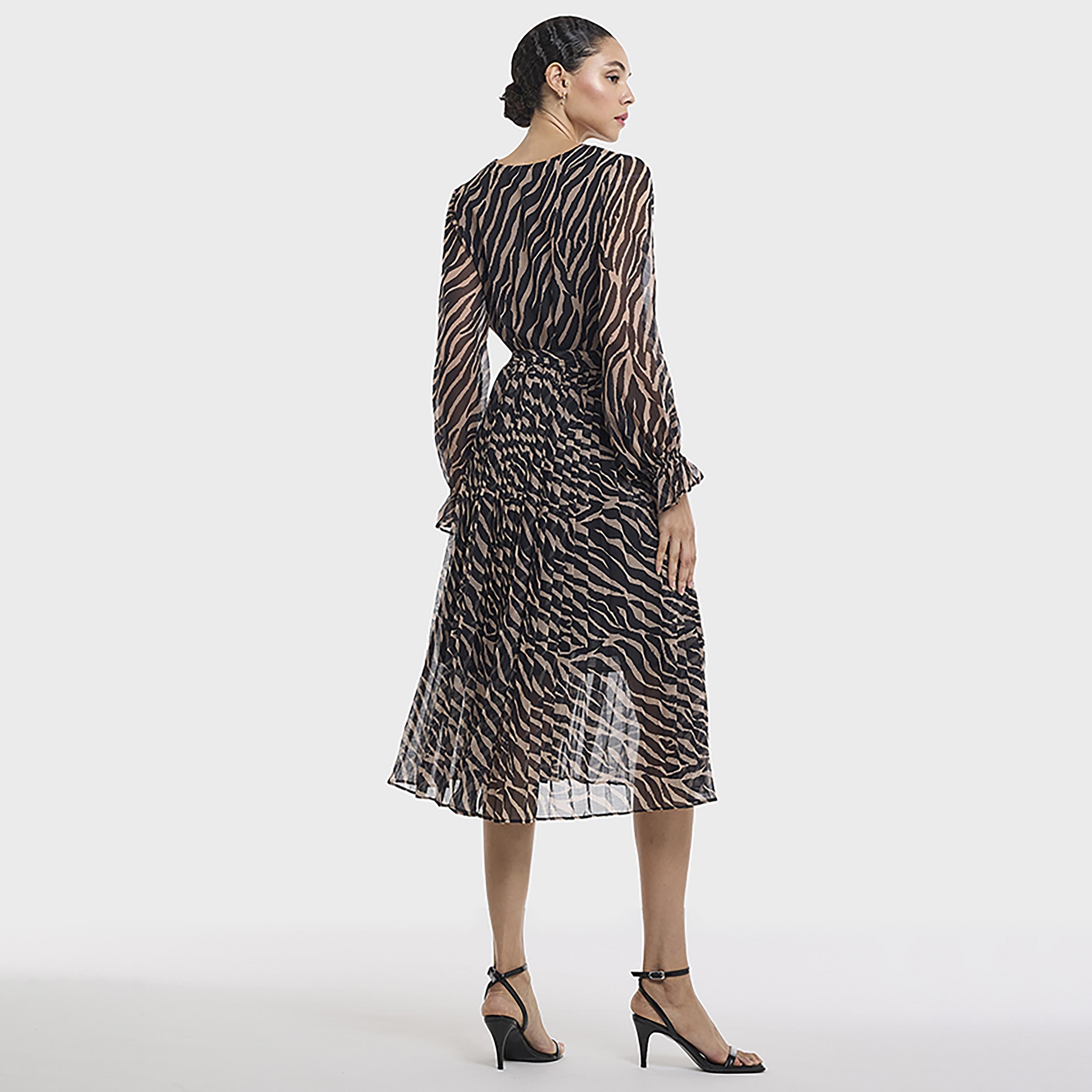 BCBG Black Zebra Printed Wrap Women's Midi Dress-women-clothing-dresses-image-2