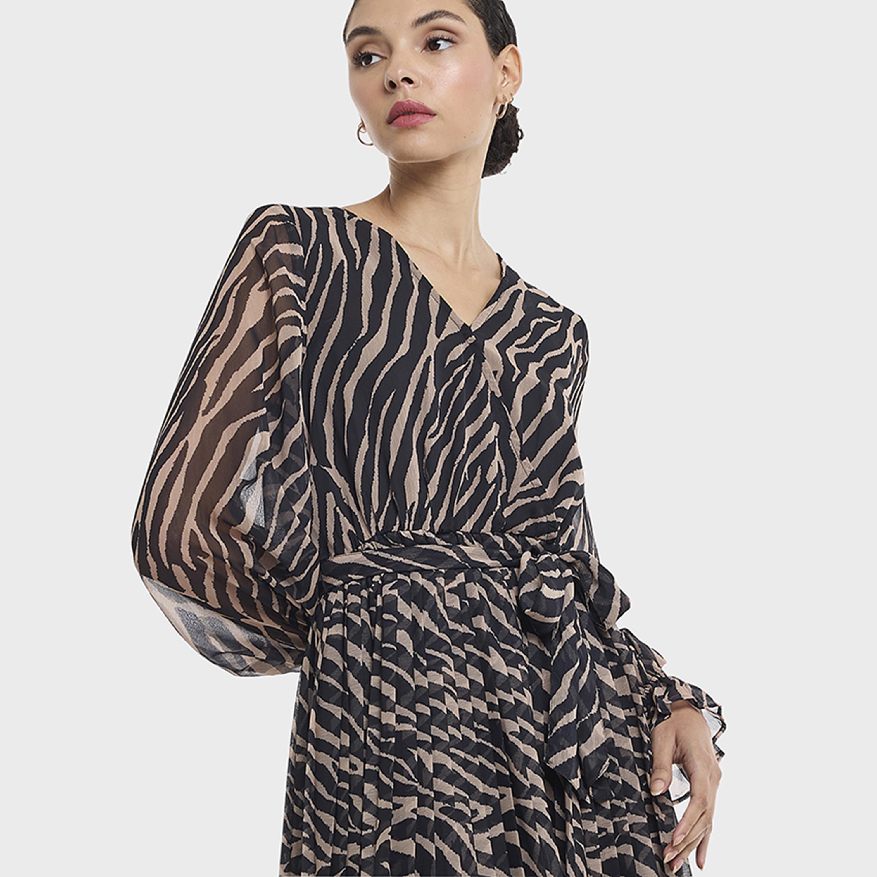 BCBG Black Zebra Printed Wrap Women's Midi Dress-women-clothing-dresses-image-3