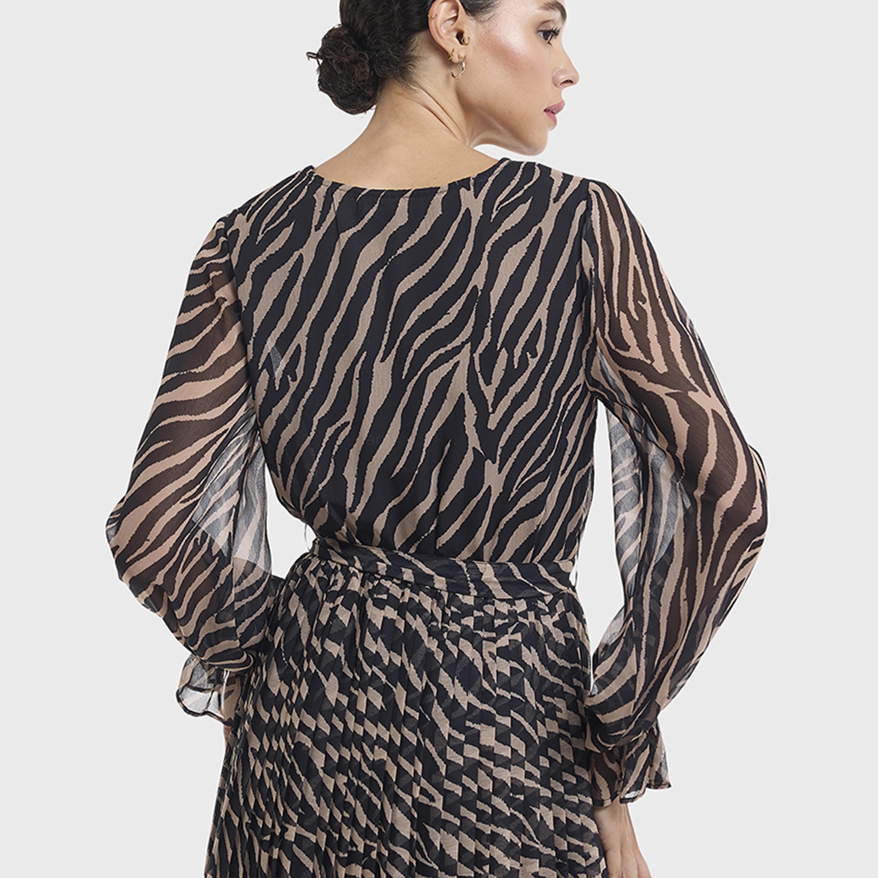 BCBG Black Zebra Printed Wrap Women's Midi Dress-women-clothing-dresses-image-4