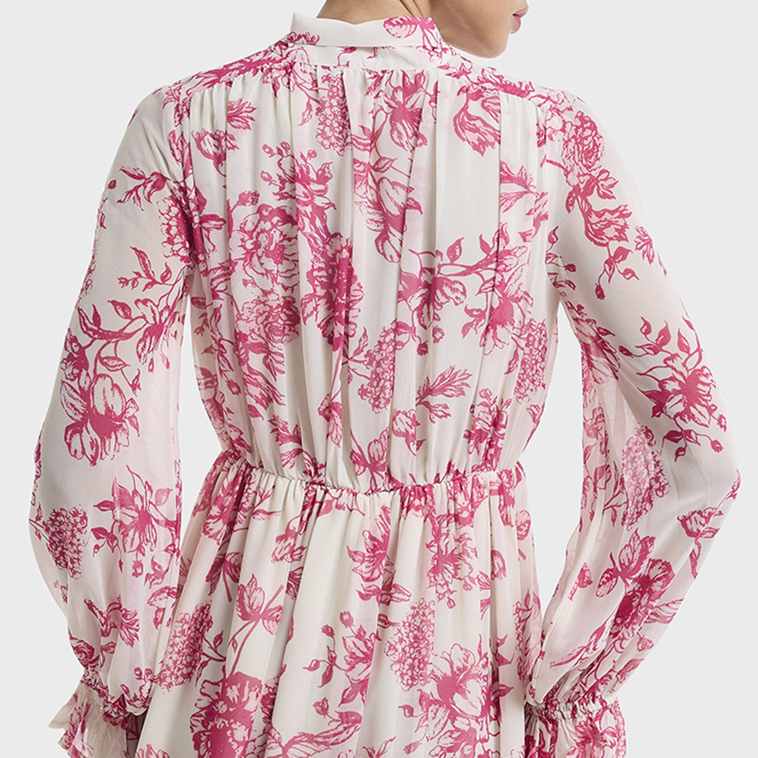 BCBG Pink Printed Tie Neck Flowy Women's Maxi Dress-women-clothing-dresses-image-4