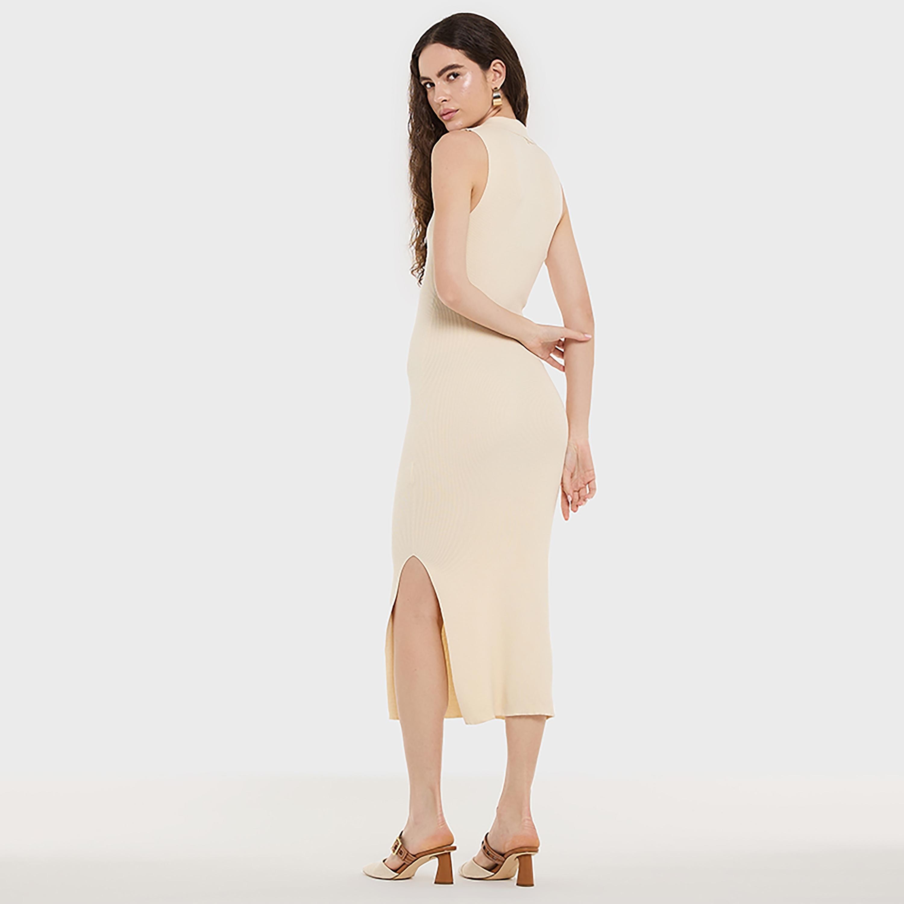 فستان متوسط الطول بفتحة رقبة مضلعة للنساء من بي سي بي جي-women-clothing-dresses-image-11