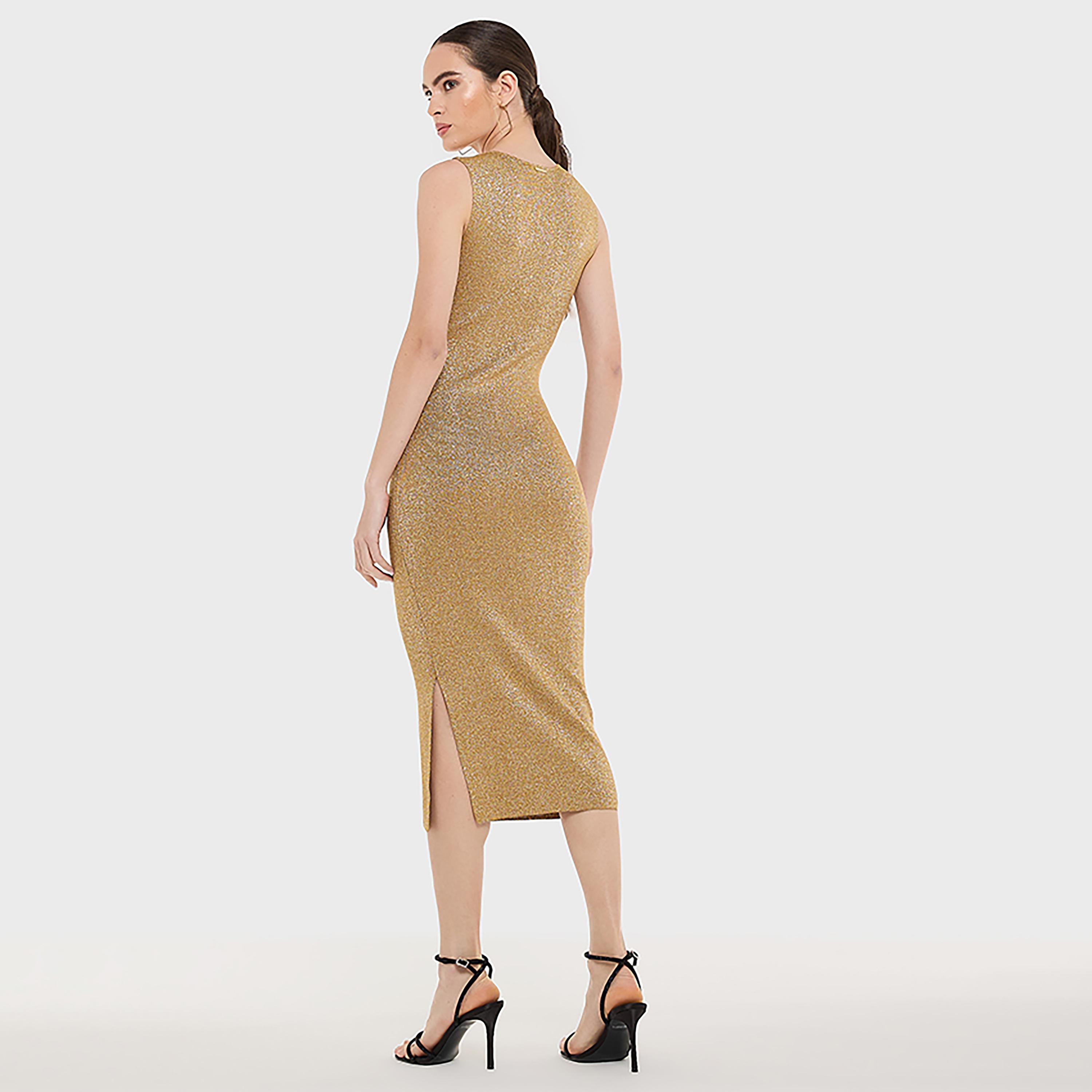 BCBG Cut Out Detail Lurex Bodycon Women's Midi Dress-women-clothing-dresses-image-2