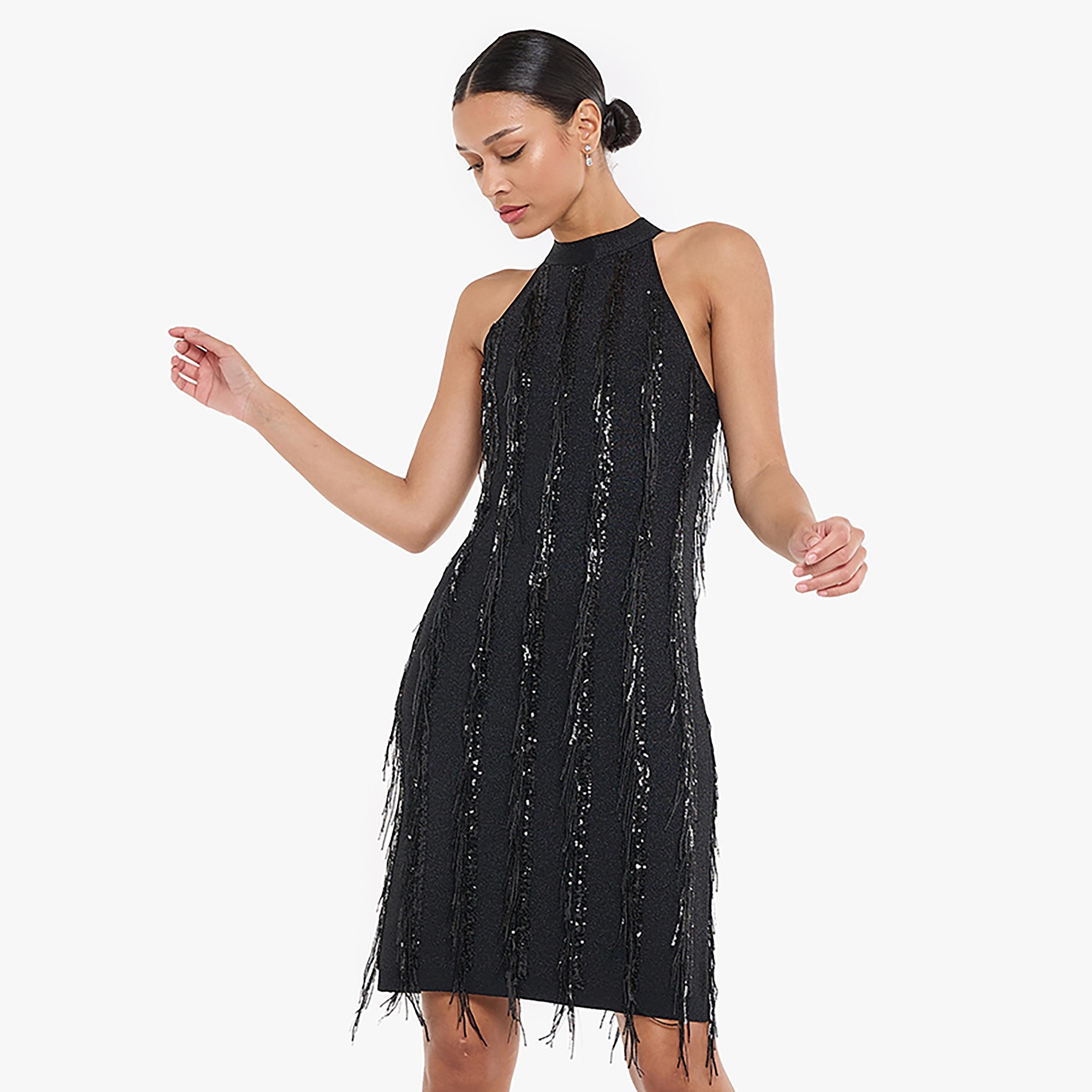 فستان سهرة ضيق حتى الركبة برقبة على شكل حرف V مزين بالترتر للنساء من بي سي بي جي-women-clothing-dresses-image-1