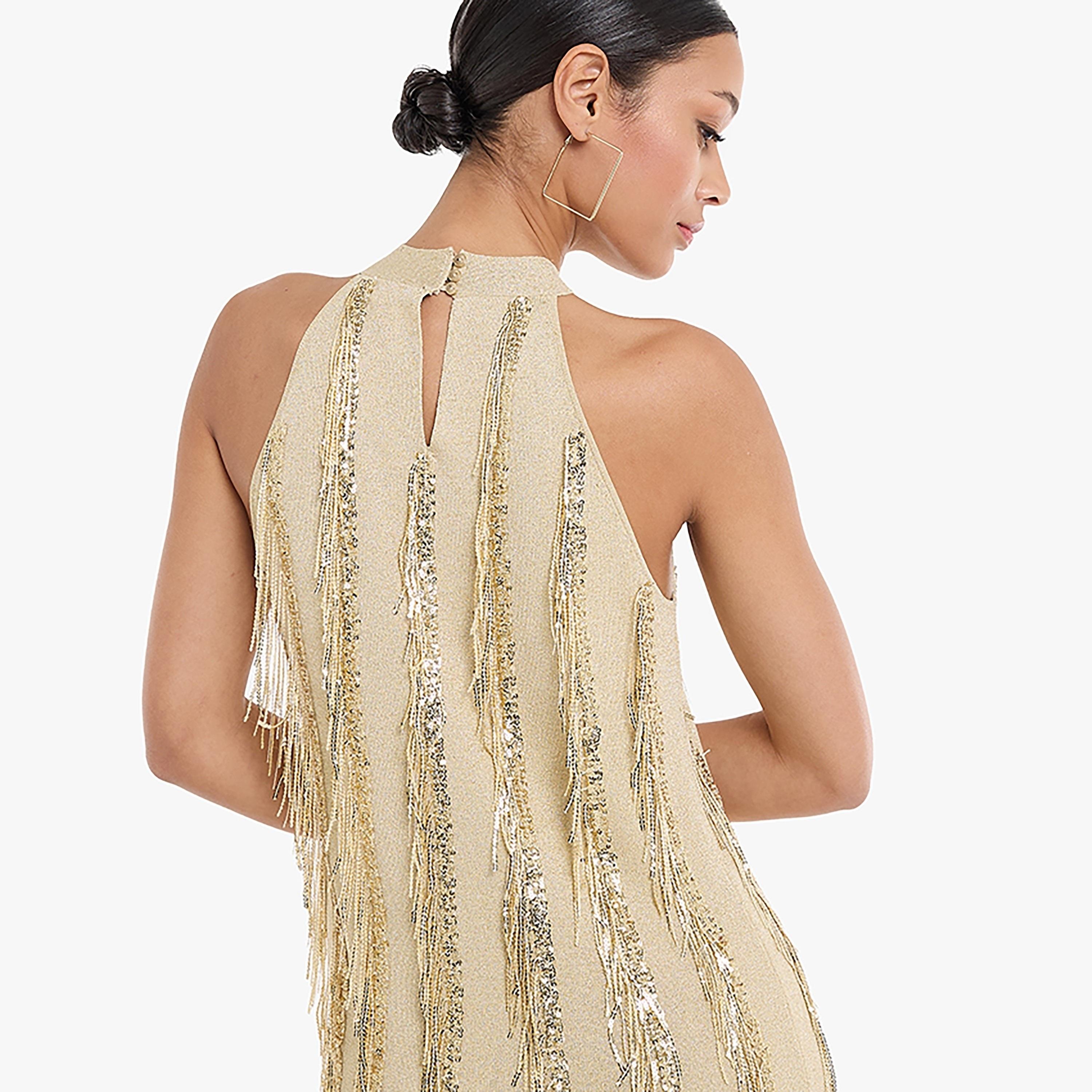 BCBG Sequined Fringes Halter Neck Bodycon Women's Evening Knee-Length Dress-women-clothing-dresses-image-4