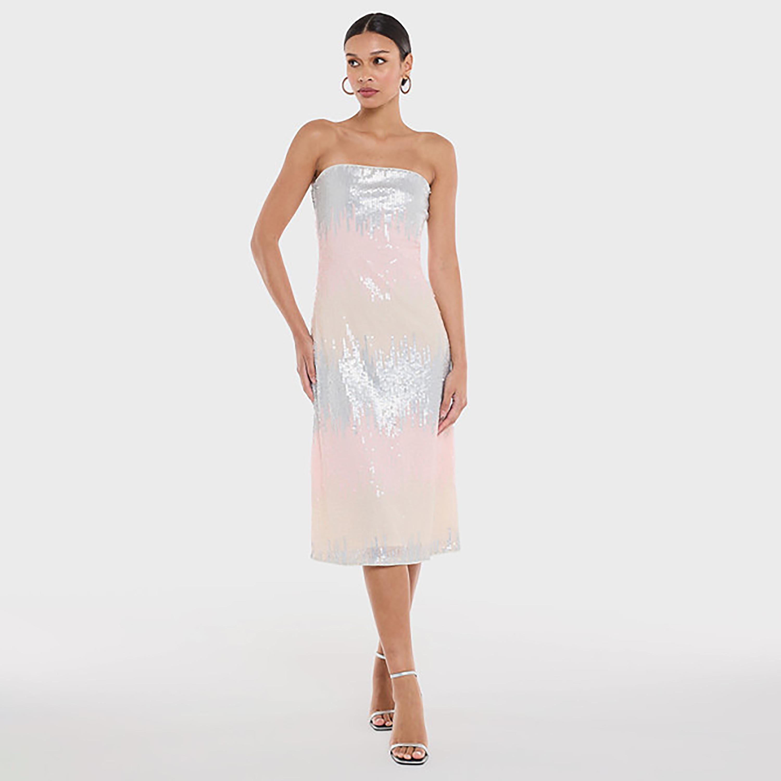 BCBG Multicolour Sequined Ombre Strapless Sheath Women's Evening Midi Dress-women-clothing-dresses-image-1