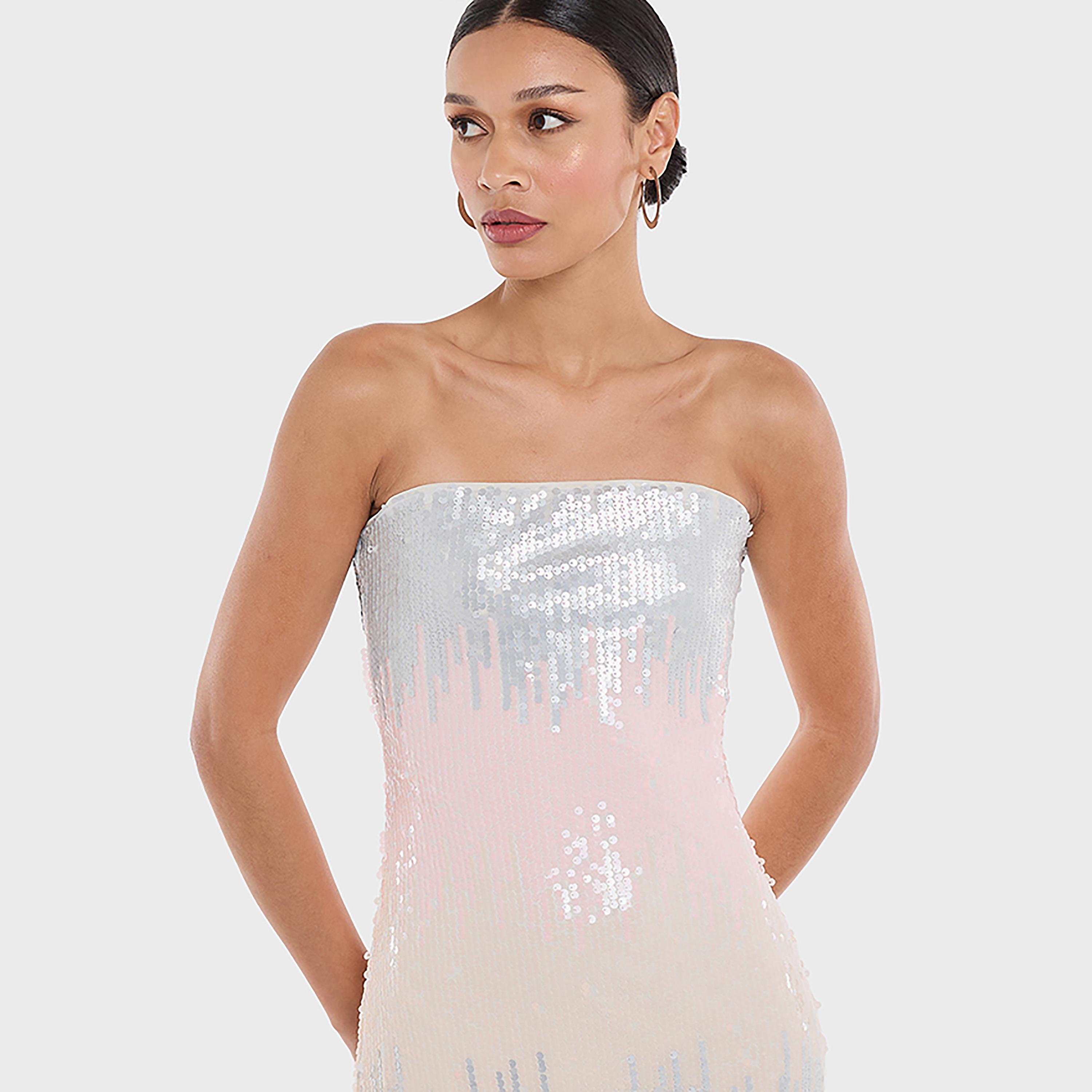 BCBG Multicolour Sequined Ombre Strapless Sheath Women's Evening Midi Dress-women-clothing-dresses-image-2