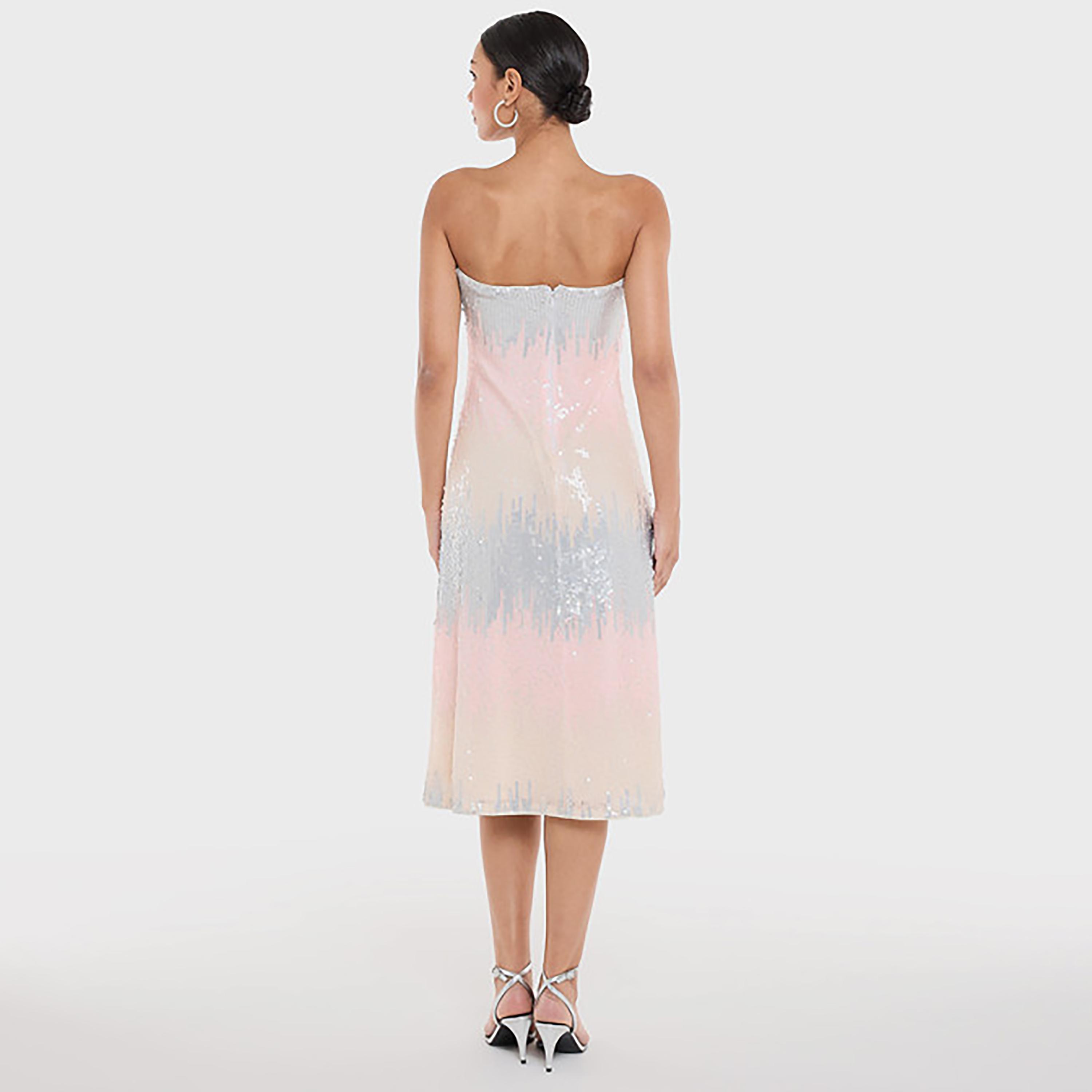 BCBG Multicolour Sequined Ombre Strapless Sheath Women's Evening Midi Dress-women-clothing-dresses-image-3
