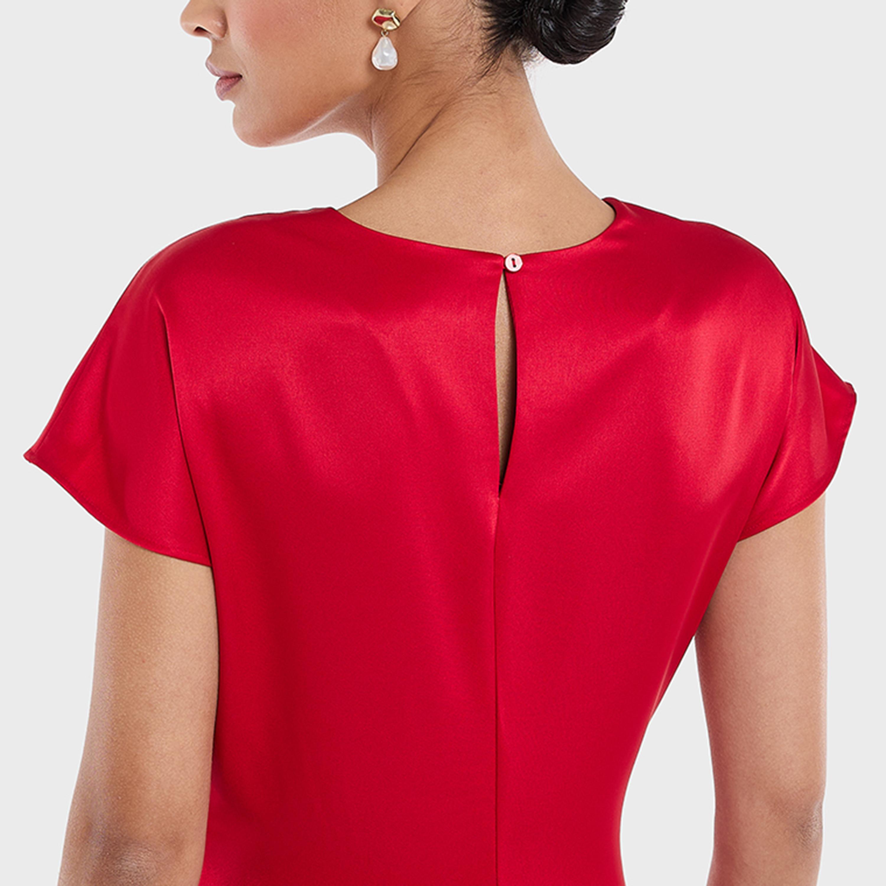 BCBG Red Twist Detail Satin Women's Midaxi Dress-women-clothing-dresses-image-4
