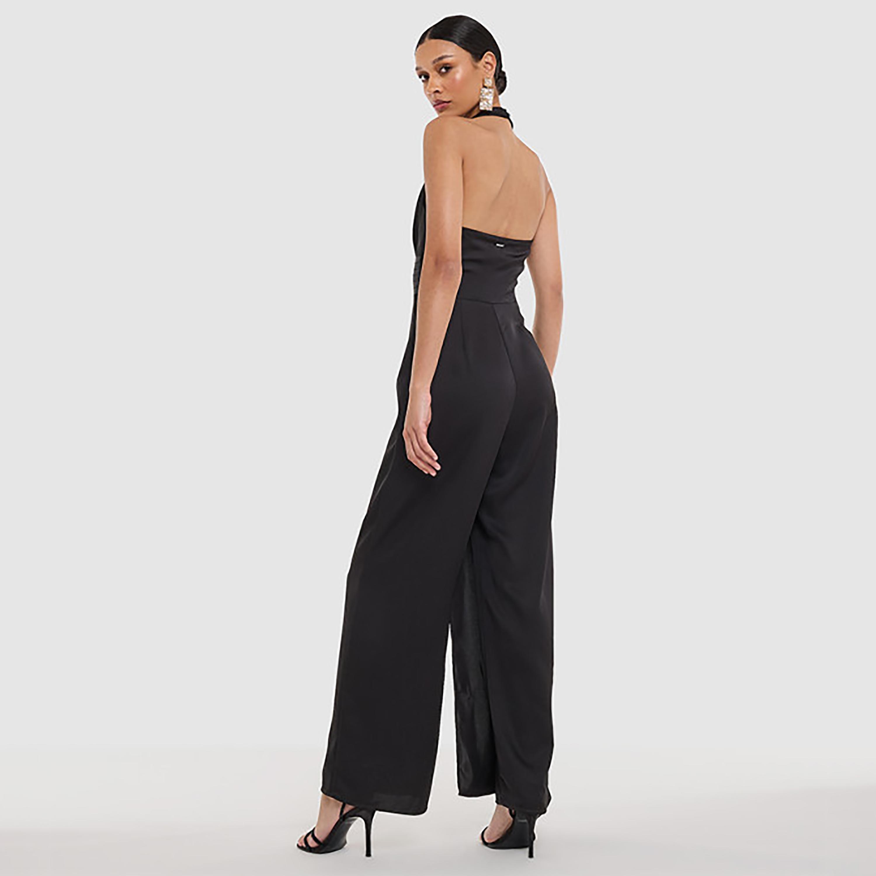 BCBG Black Satin Halter Neck Women's Jumpsuit-women-clothing-jumpsuits-image-2