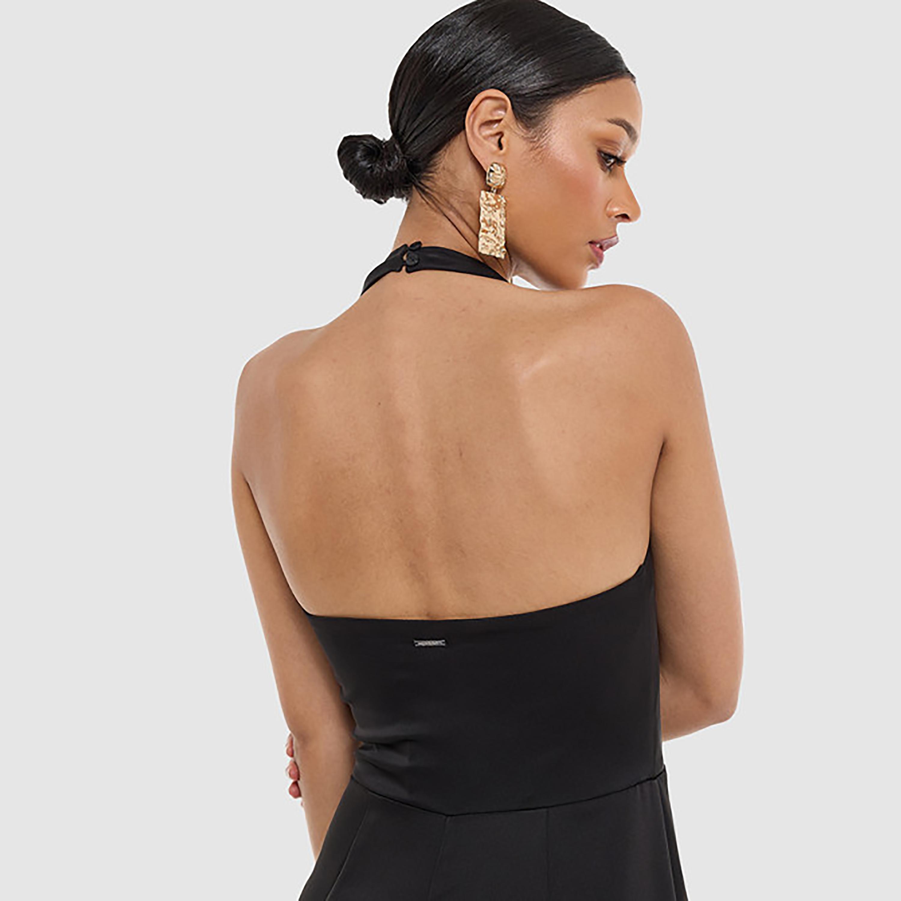 جمبسوت نسائي ساتان بياقة "هالتر" لون أسود من بي سي بي جي-women-clothing-jumpsuits-image-4