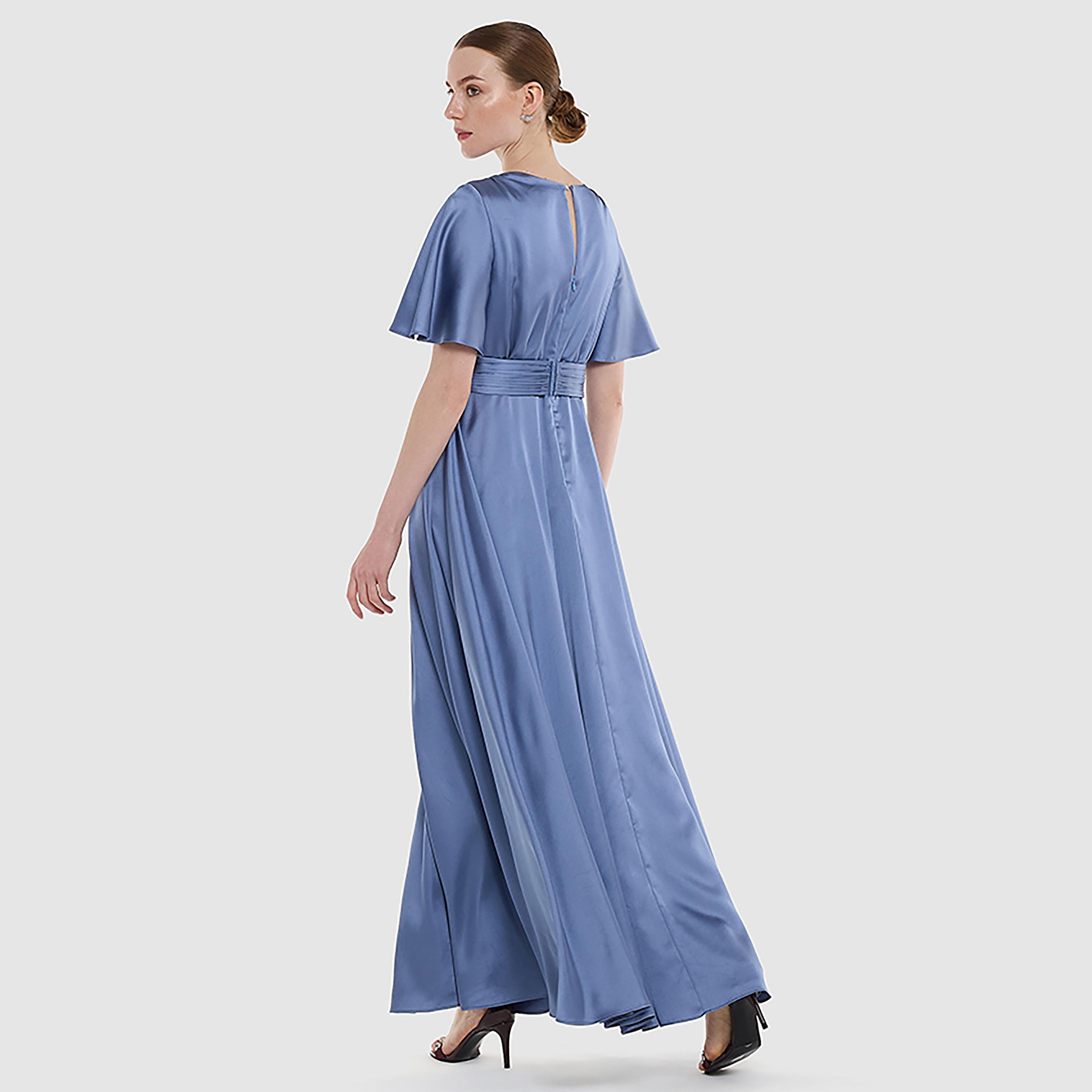 فستان ماكسي ساتان بأكمام "فلاتر" وحزام بلون أزرق من بي سي بي جي-women-clothing-dresses-image-2