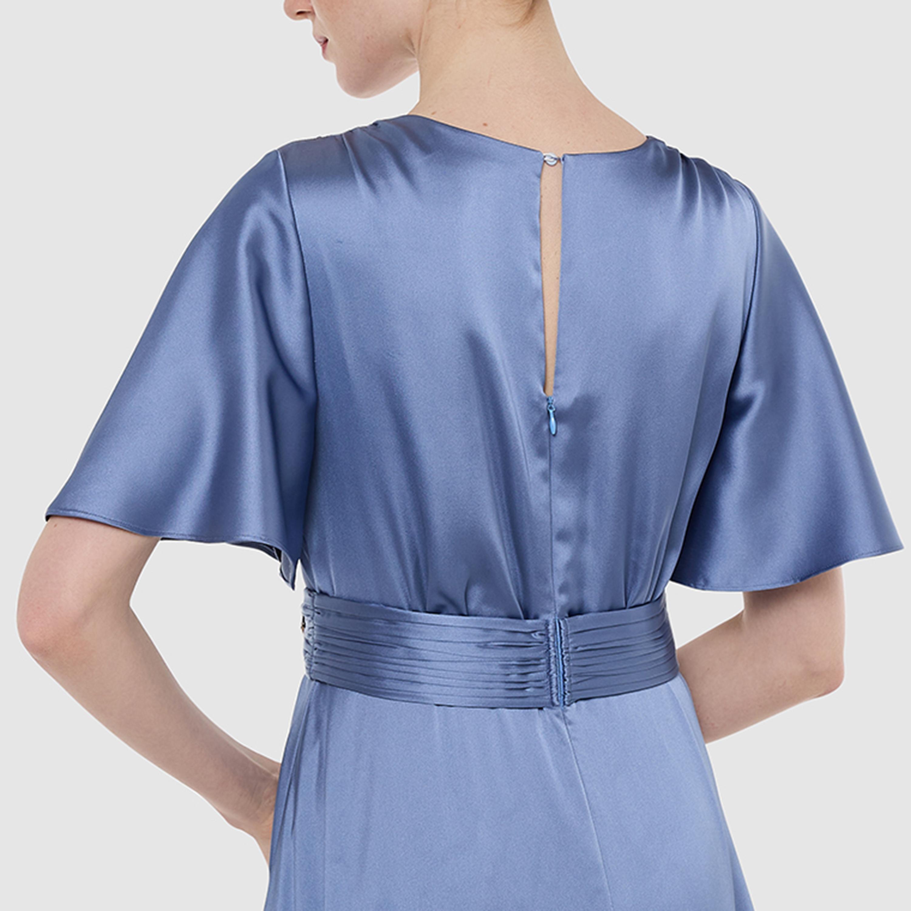فستان ماكسي ساتان بأكمام "فلاتر" وحزام بلون أزرق من بي سي بي جي-women-clothing-dresses-image-4