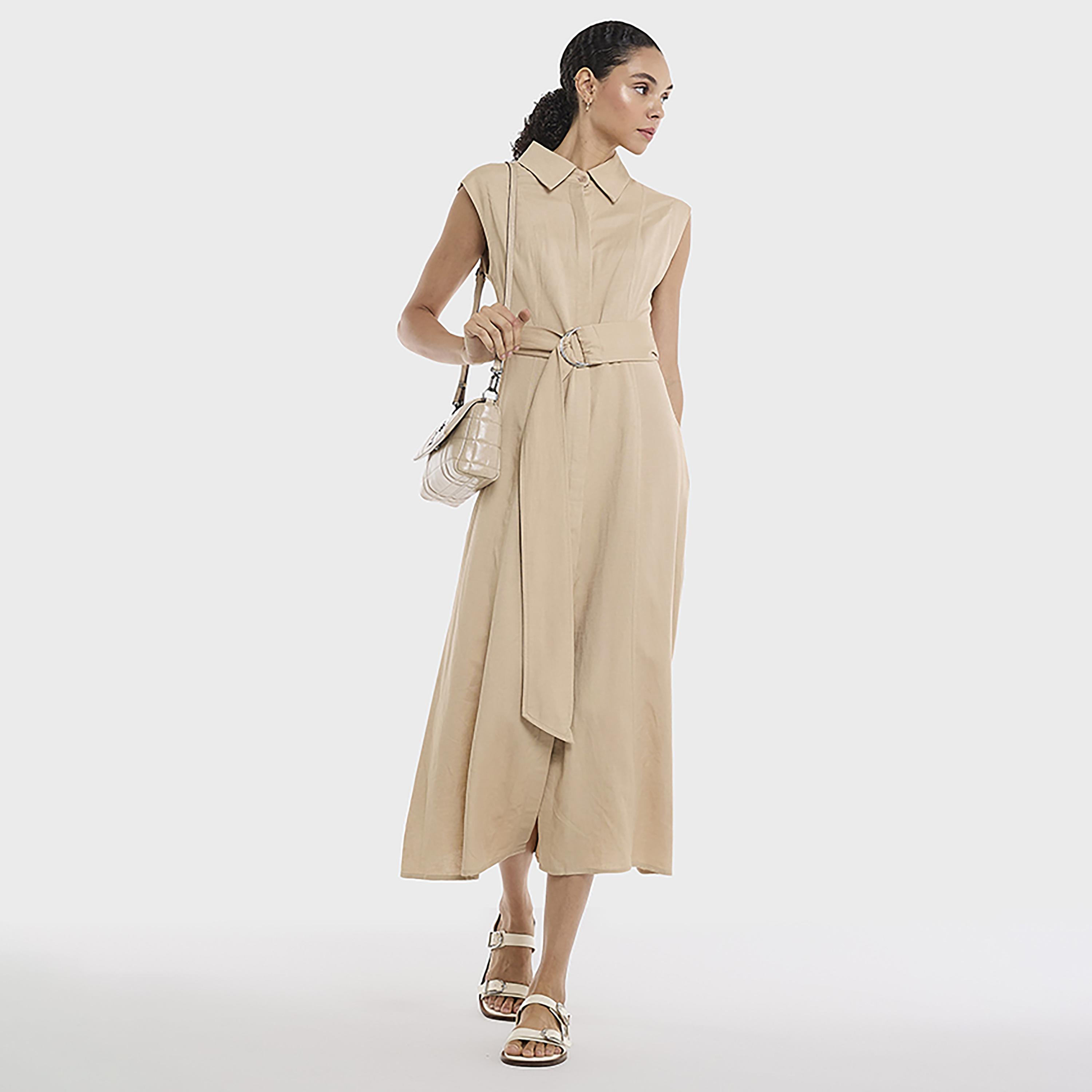 BCBG Cap Sleeves Belted Women's Midi Shirt Dress-women-clothing-dresses-image-1