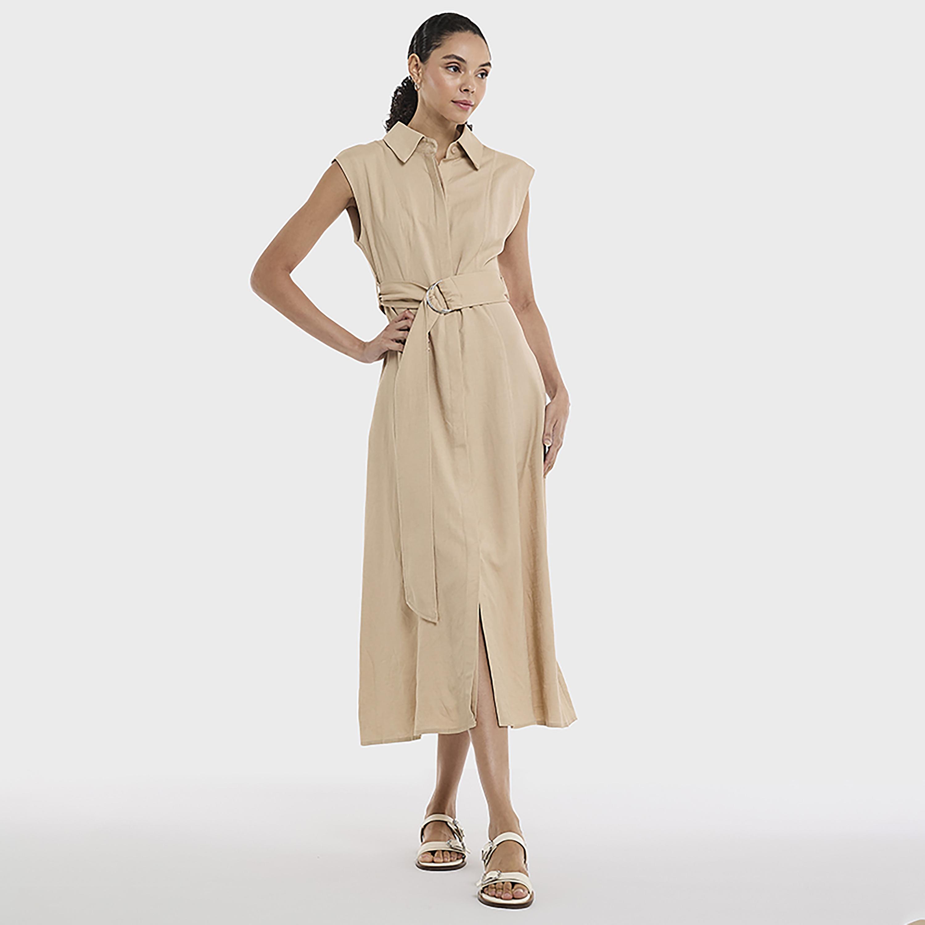 BCBG Cap Sleeves Belted Women's Midi Shirt Dress-women-clothing-dresses-image-2