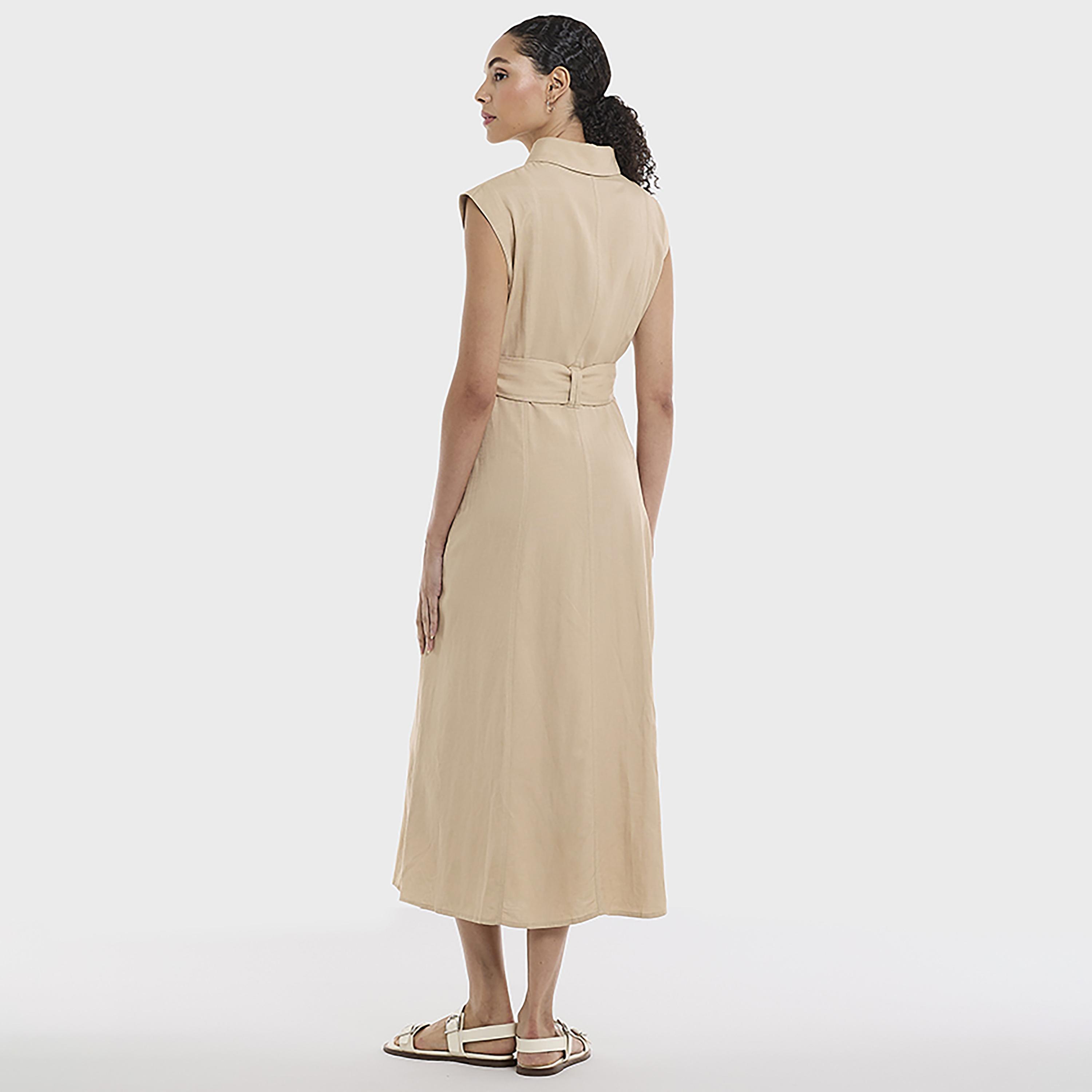 BCBG Cap Sleeves Belted Women's Midi Shirt Dress-women-clothing-dresses-image-3