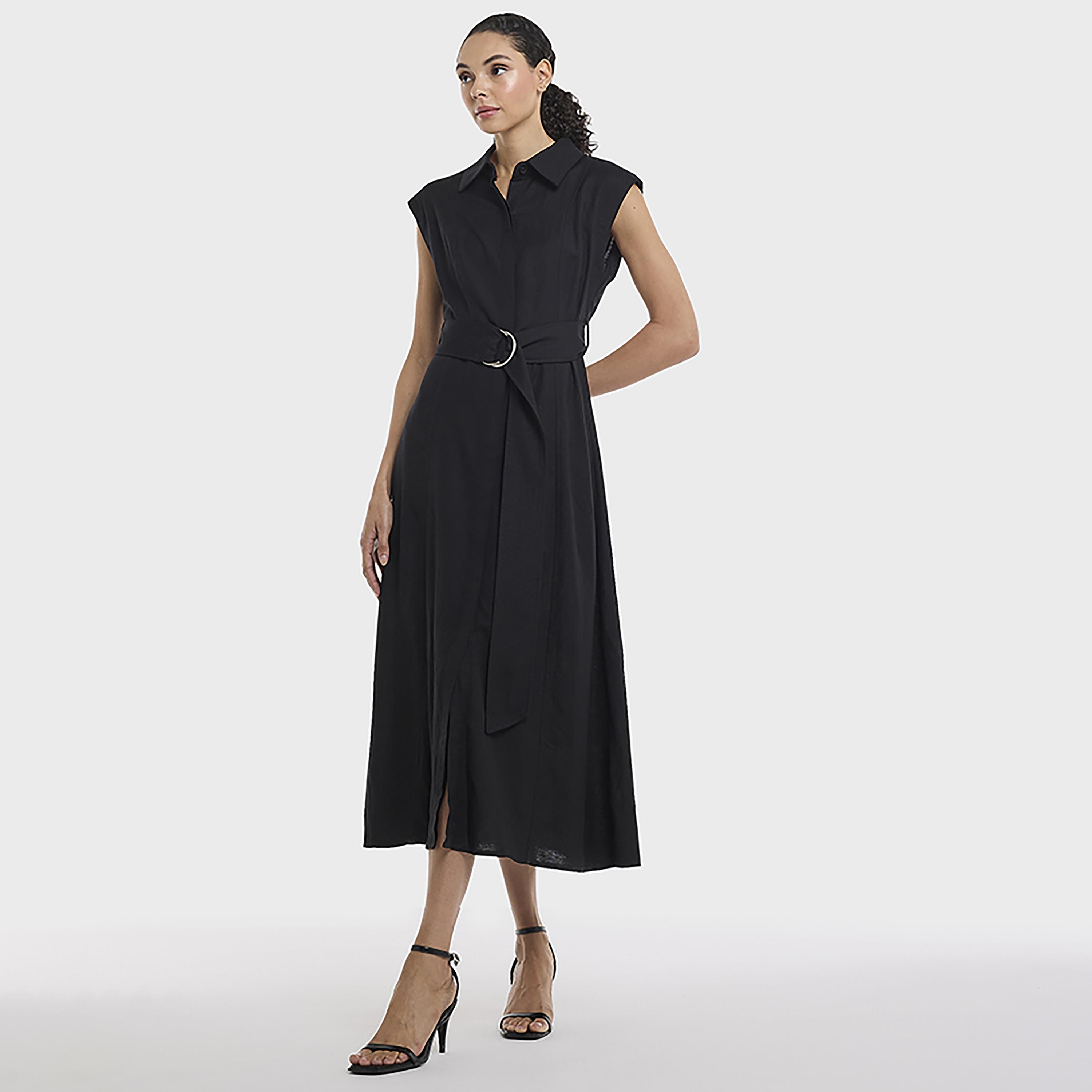 BCBG Cap Sleeves Belted Women's Midi Shirt Dress-women-clothing-dresses-image-5