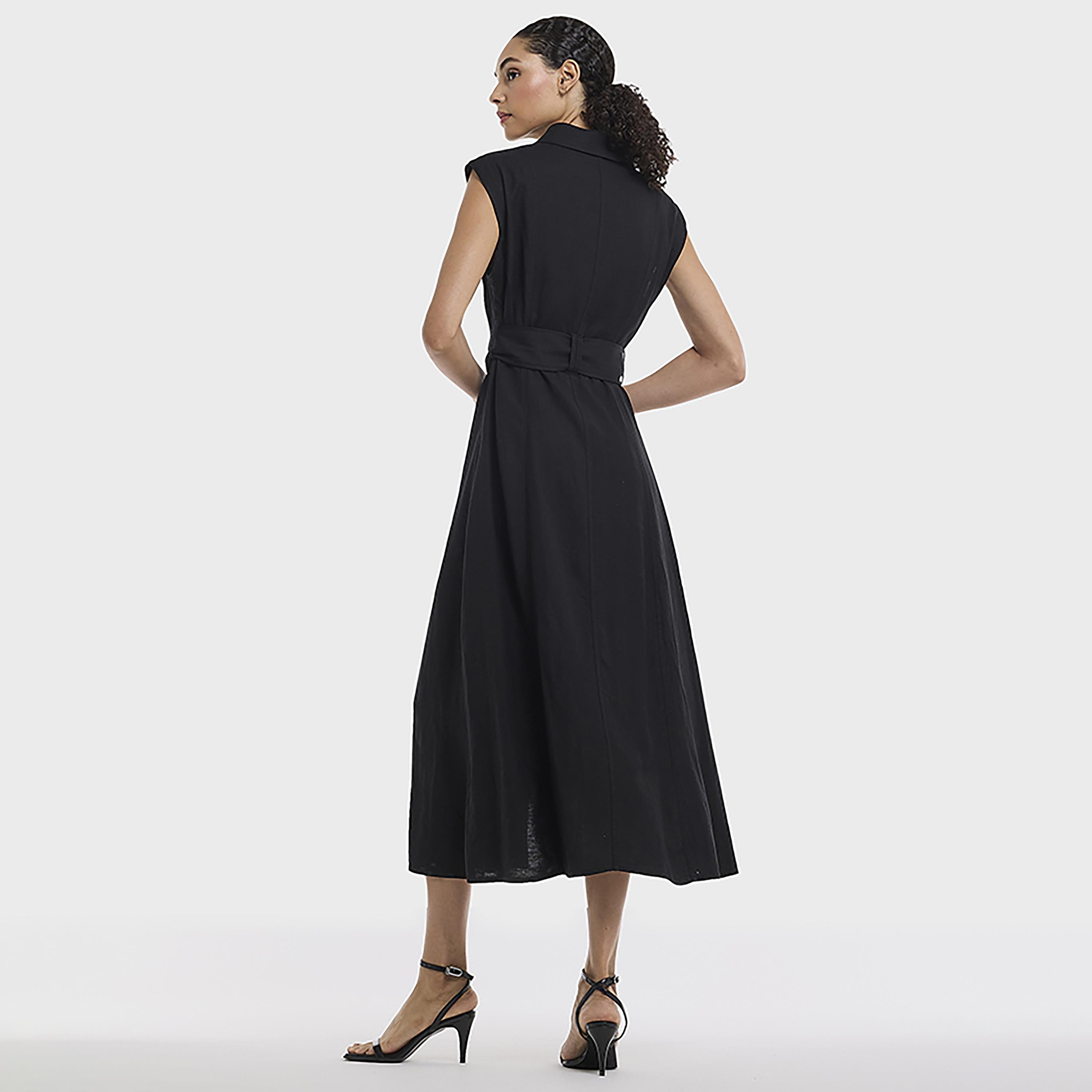 BCBG Cap Sleeves Belted Women's Midi Shirt Dress-women-clothing-dresses-image-7