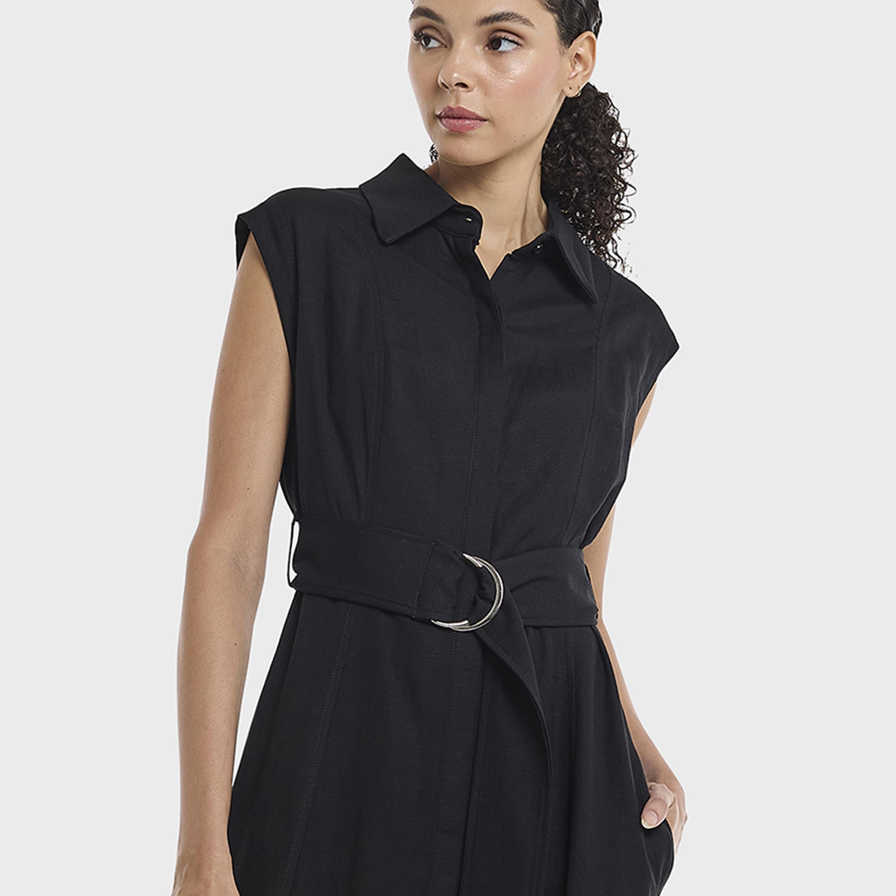 BCBG Cap Sleeves Belted Women's Midi Shirt Dress-women-clothing-dresses-image-8