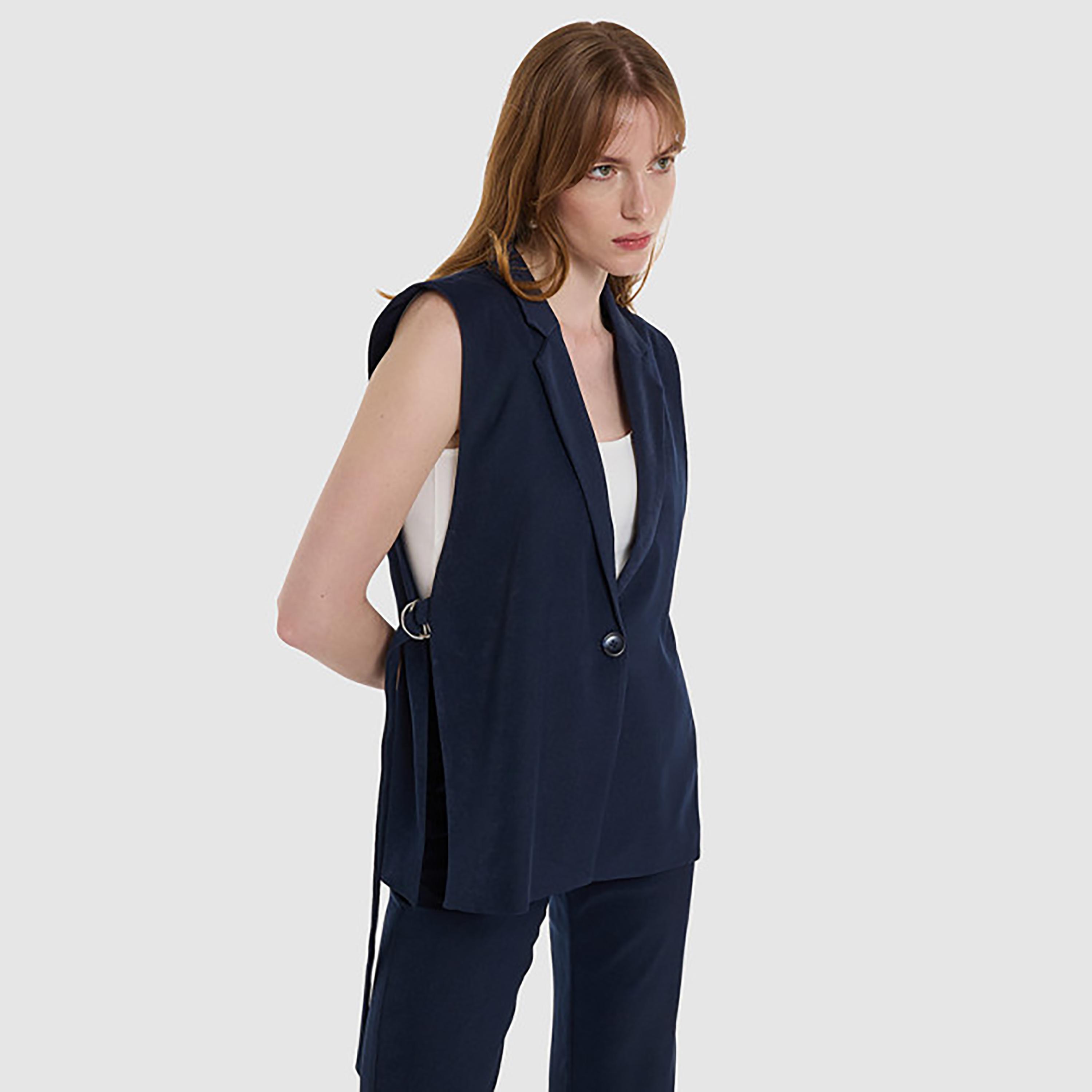 BCBG Deep Blue Lapel Collar Women's Single Breasted Blazer-women-clothing-coatsandjackets-blazers-image-1