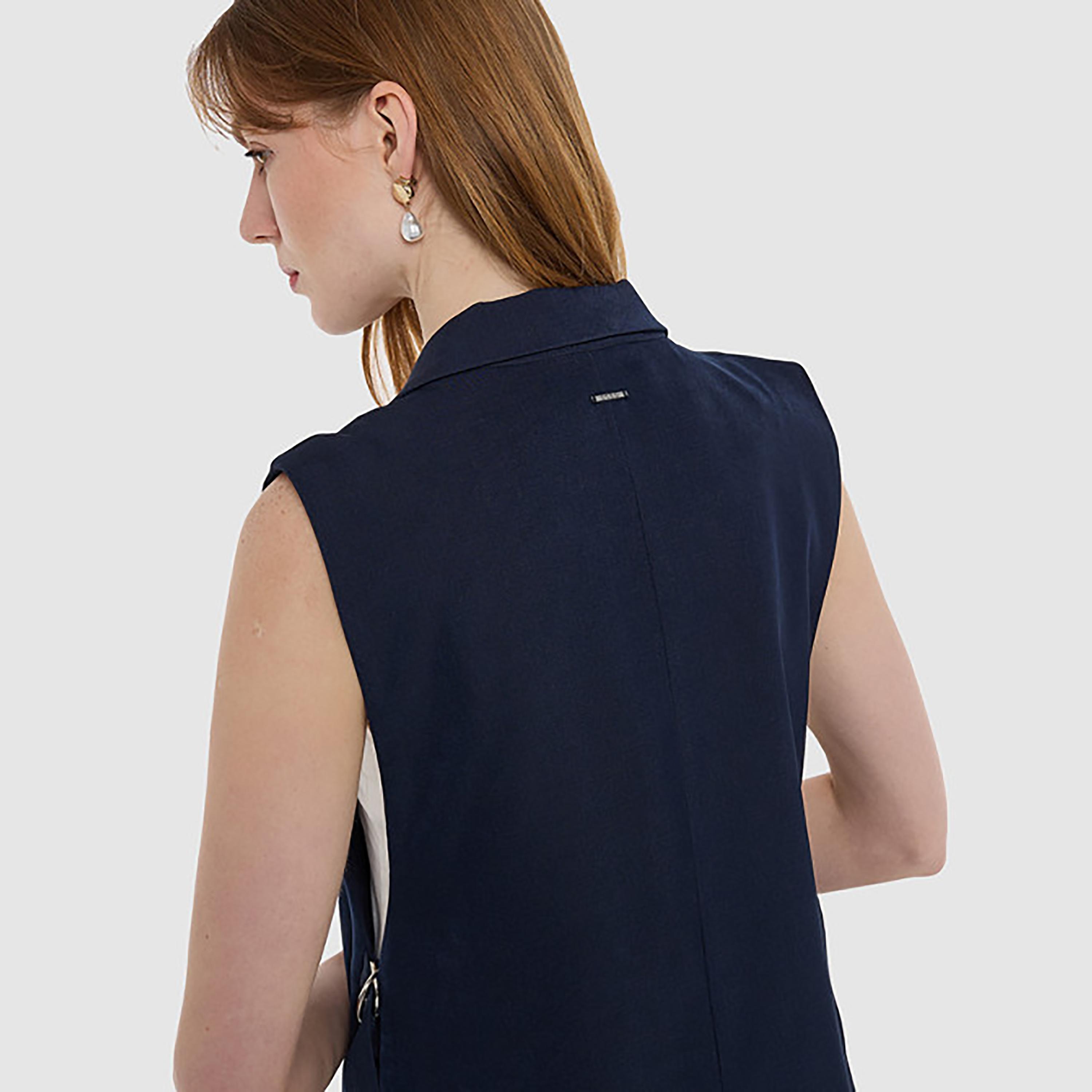 BCBG Deep Blue Lapel Collar Women's Single Breasted Blazer-women-clothing-coatsandjackets-blazers-image-4