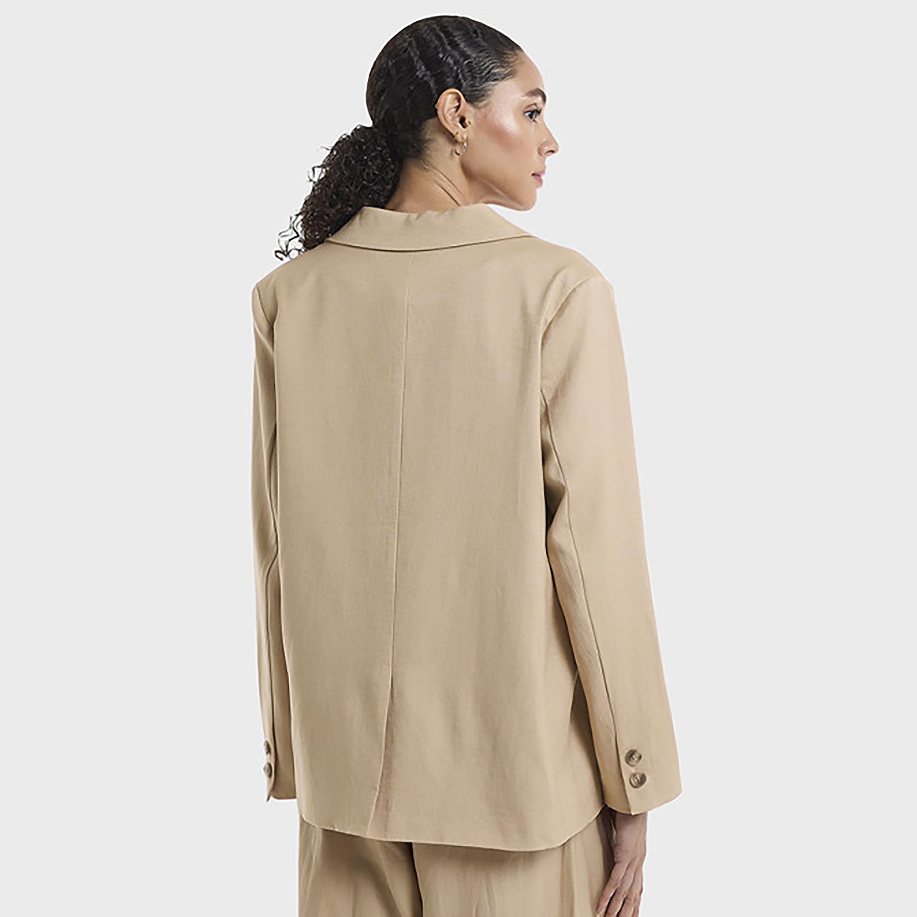 BCBG Linen Lapel Collar Women's Single Breasted Blazer-women-clothing-coatsandjackets-blazers-image-7