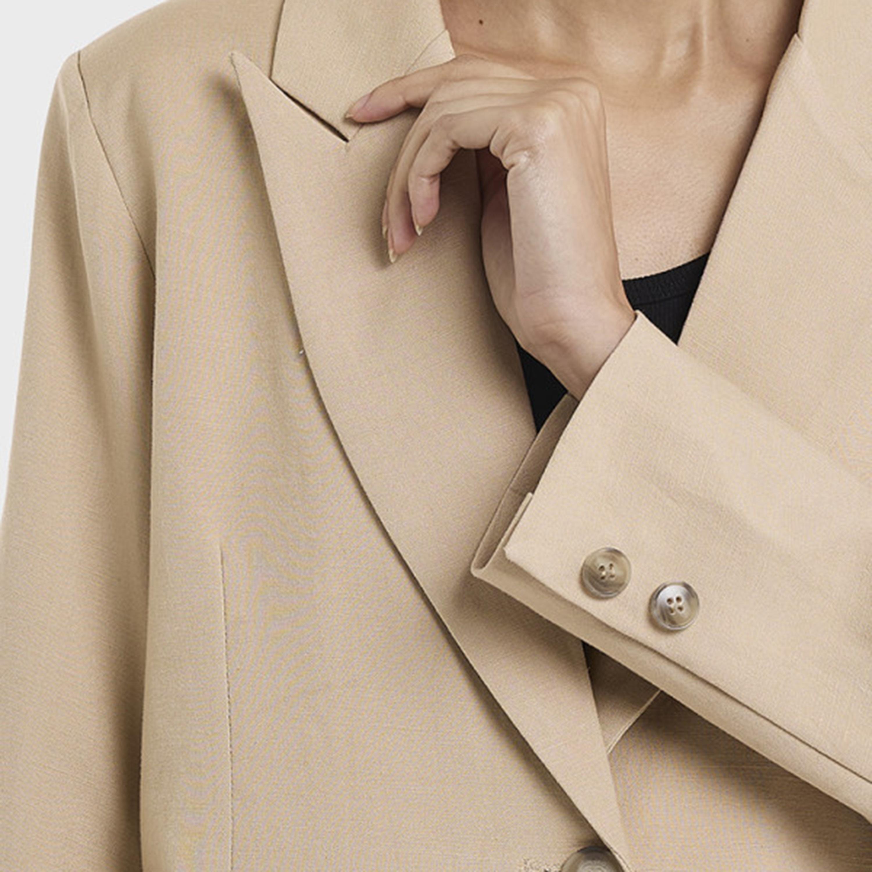 BCBG Linen Lapel Collar Women's Single Breasted Blazer-women-clothing-coatsandjackets-blazers-image-8
