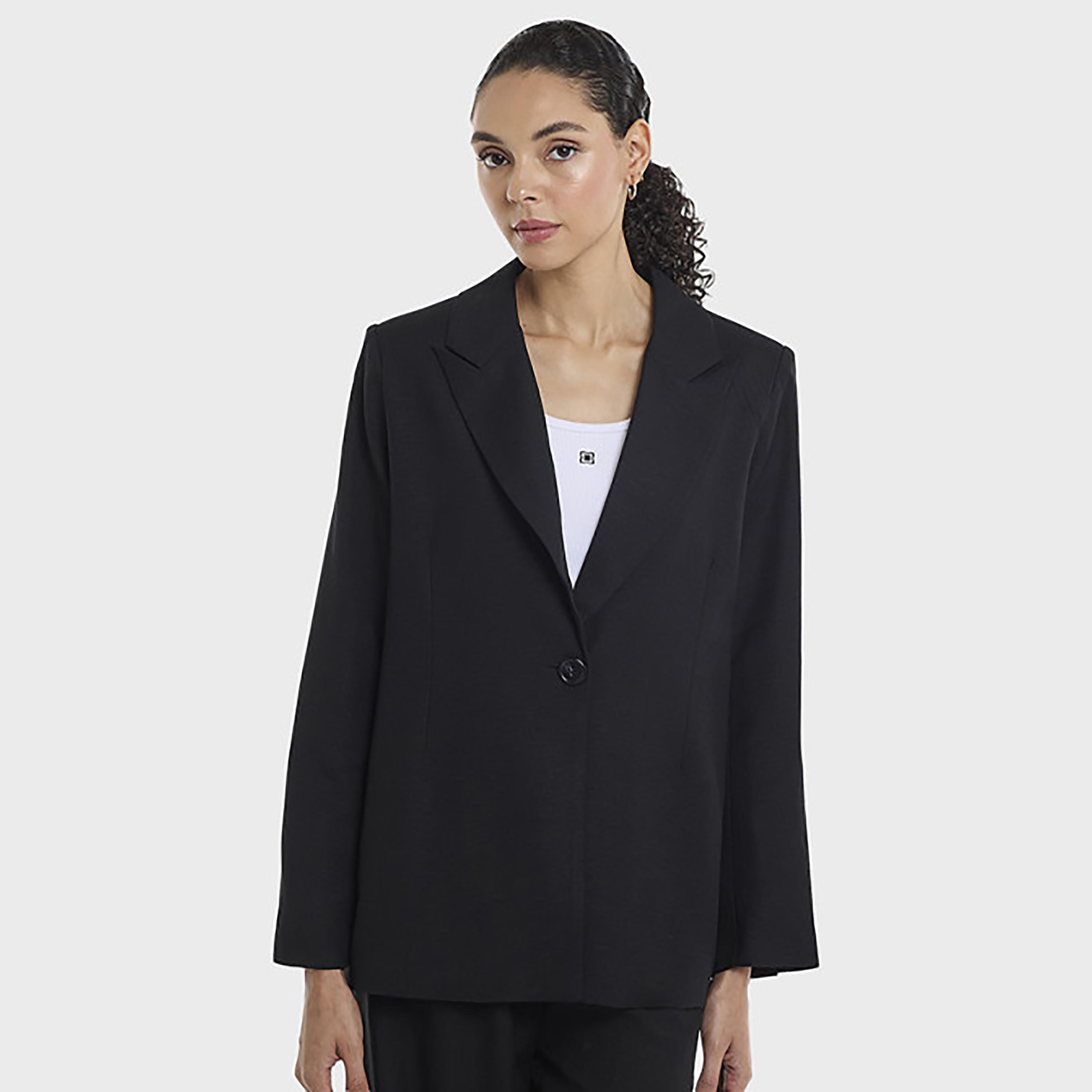 BCBG Linen Lapel Collar Women's Single Breasted Blazer-women-clothing-coatsandjackets-blazers-image-1