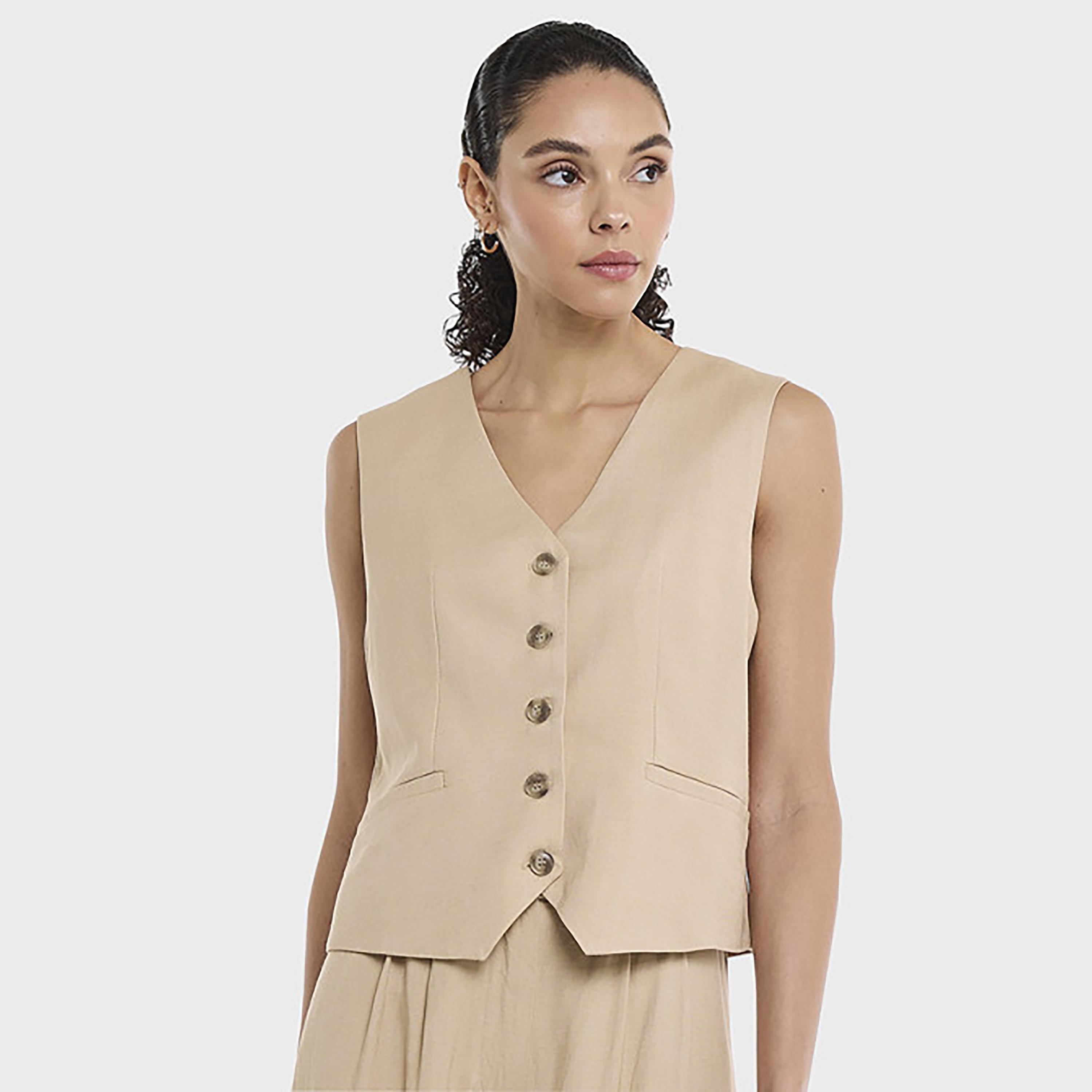 صديرية "ويست كوت" نسائية كتان من بي سي بي جي-women-winterwear-coatsandjackets-waistcoats-image-5