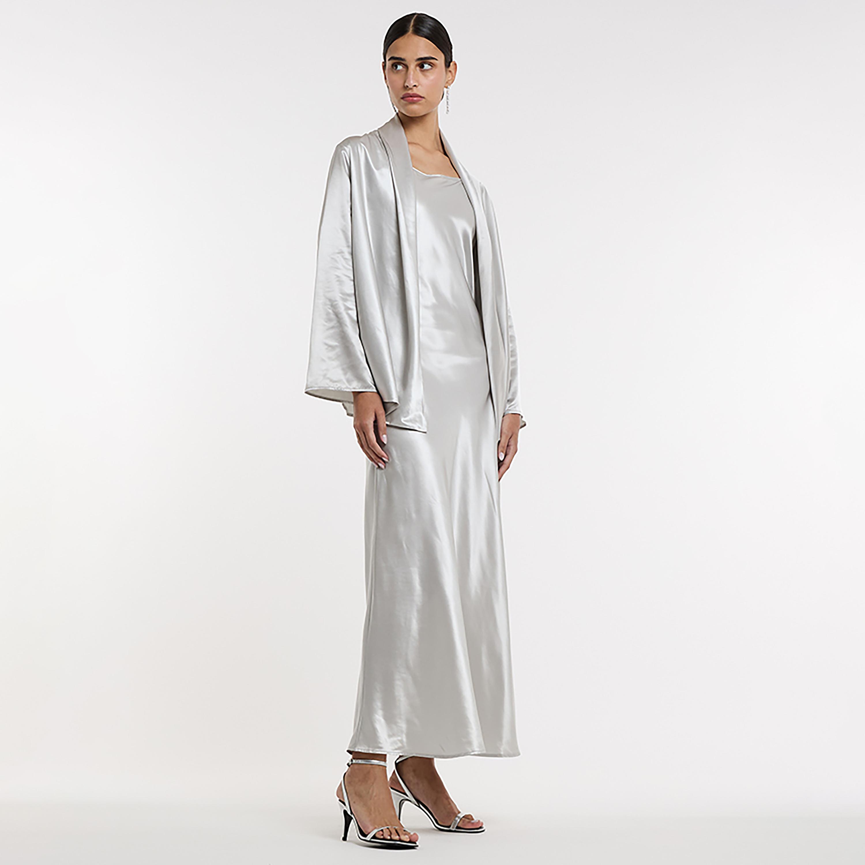 BCBG Silver Satin Flared Sleeves Open Front Shrug-women-clothing-shirtsandblouses-blouses-image-2